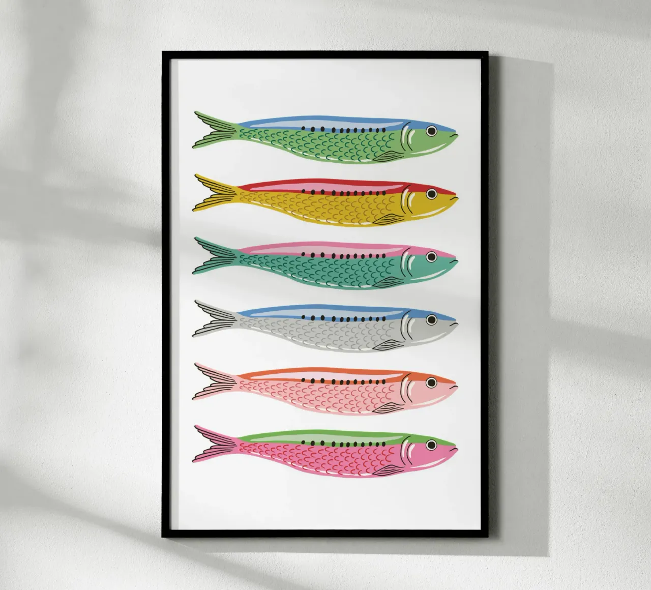 Rainbow coloured sardines poster con telaio in legno da Vivdesign