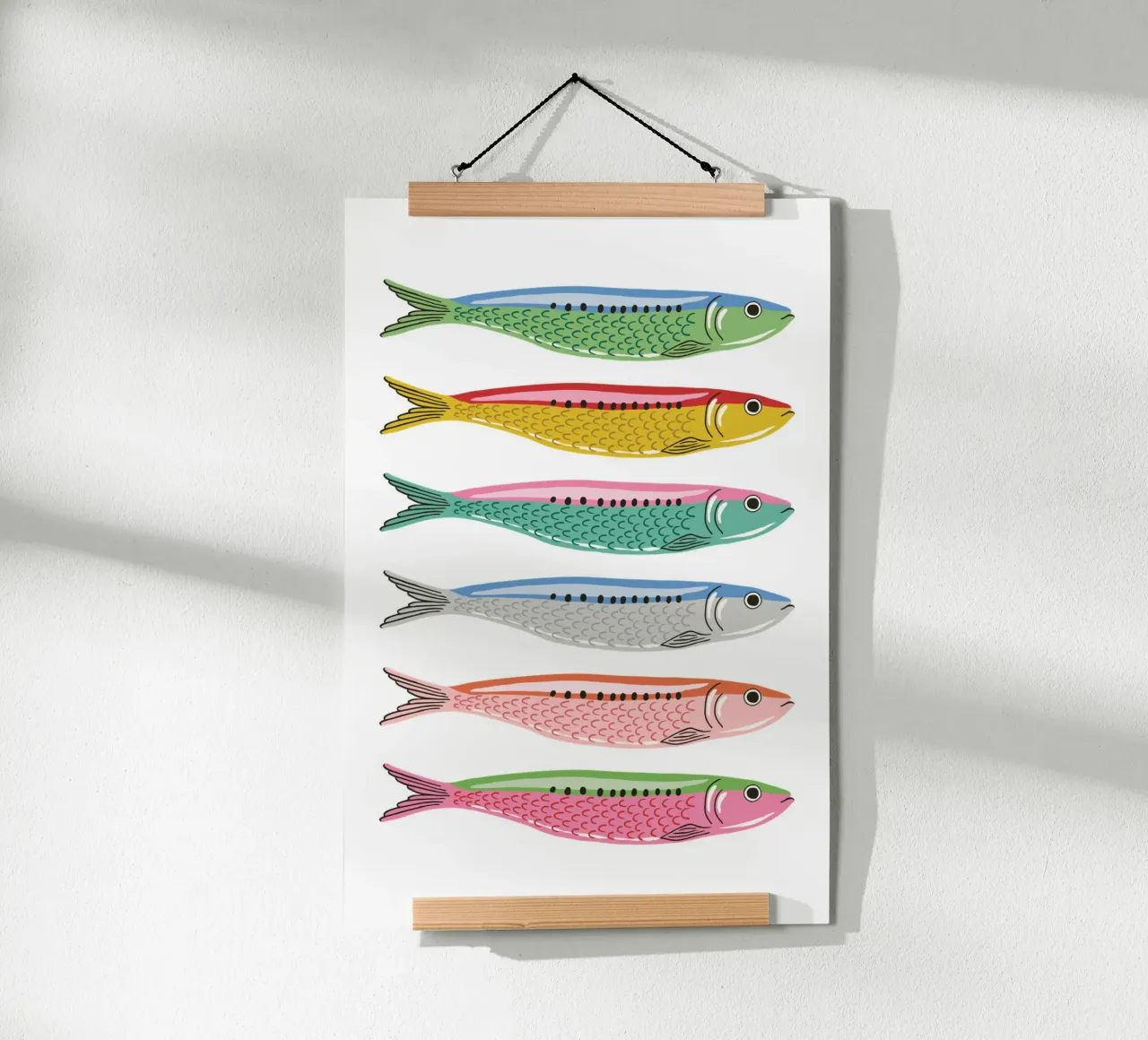 Rainbow coloured sardines poster con telaio in legno da Vivdesign