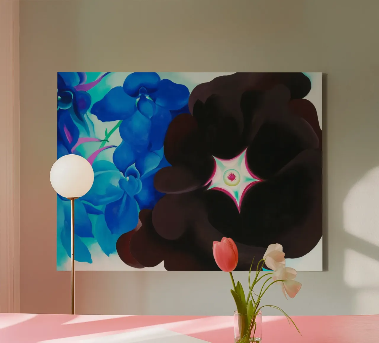 Georgia O'Keeffe - Agrifoglio nero e allodola blu tela con Cornice a cassetta da Chérie Prints