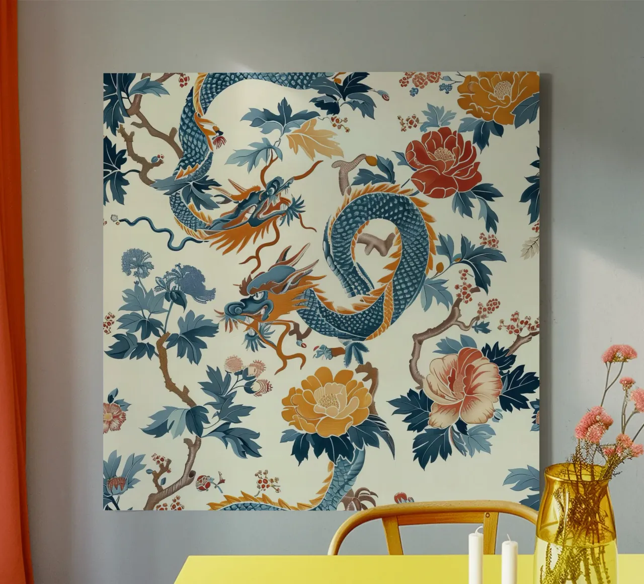 Chinese tuindraak canvas met Baklijst van Botanical Pattern House