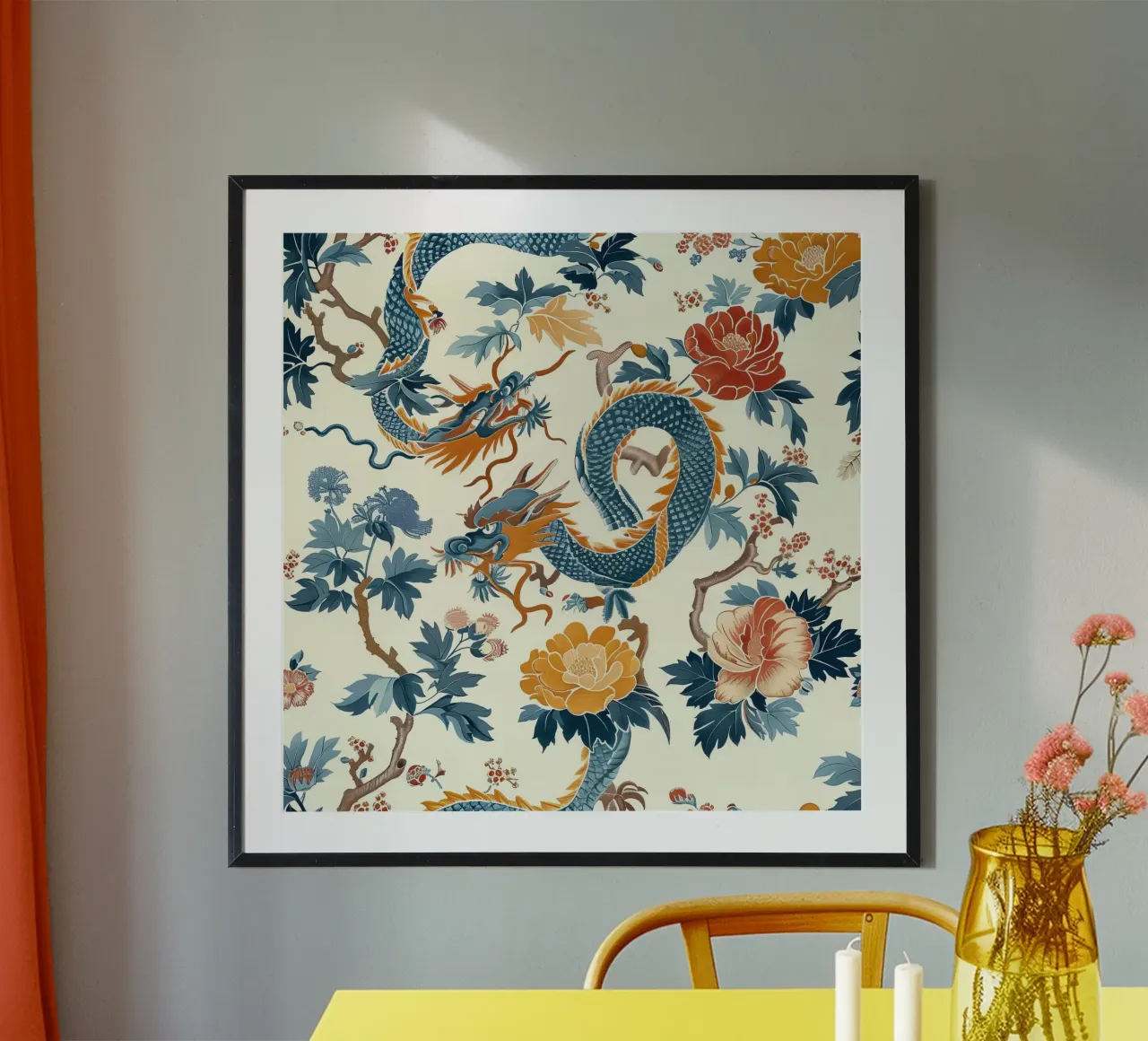 Drago da giardino cinese poster con telaio in plastica da Botanical Pattern House