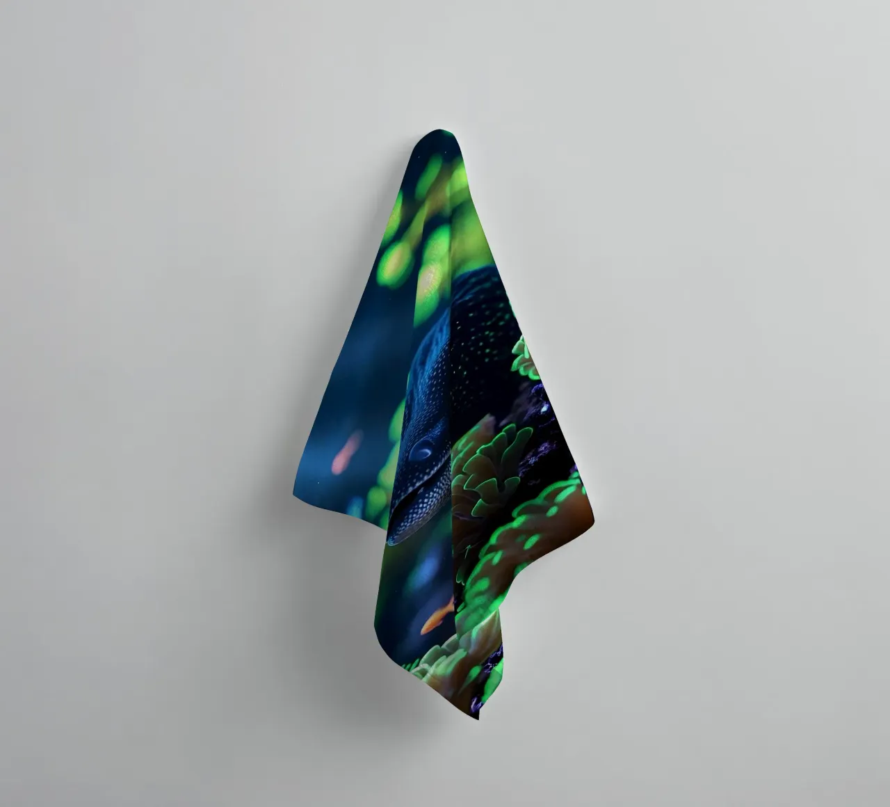 ✨🪸 Lurking Light ✦ Moray Eel in the Glow Garden 🌙 towel by LUMAQUA STUDIO