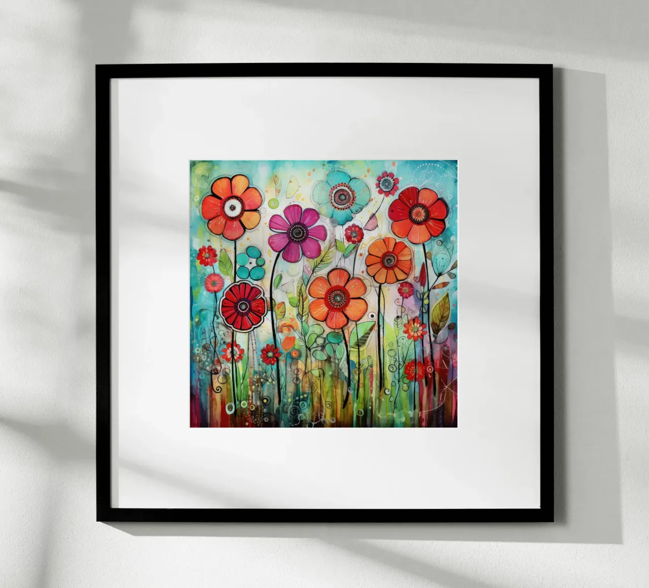 Fioriture colorate in giardino poster con telaio in legno da Botanical Pattern House
