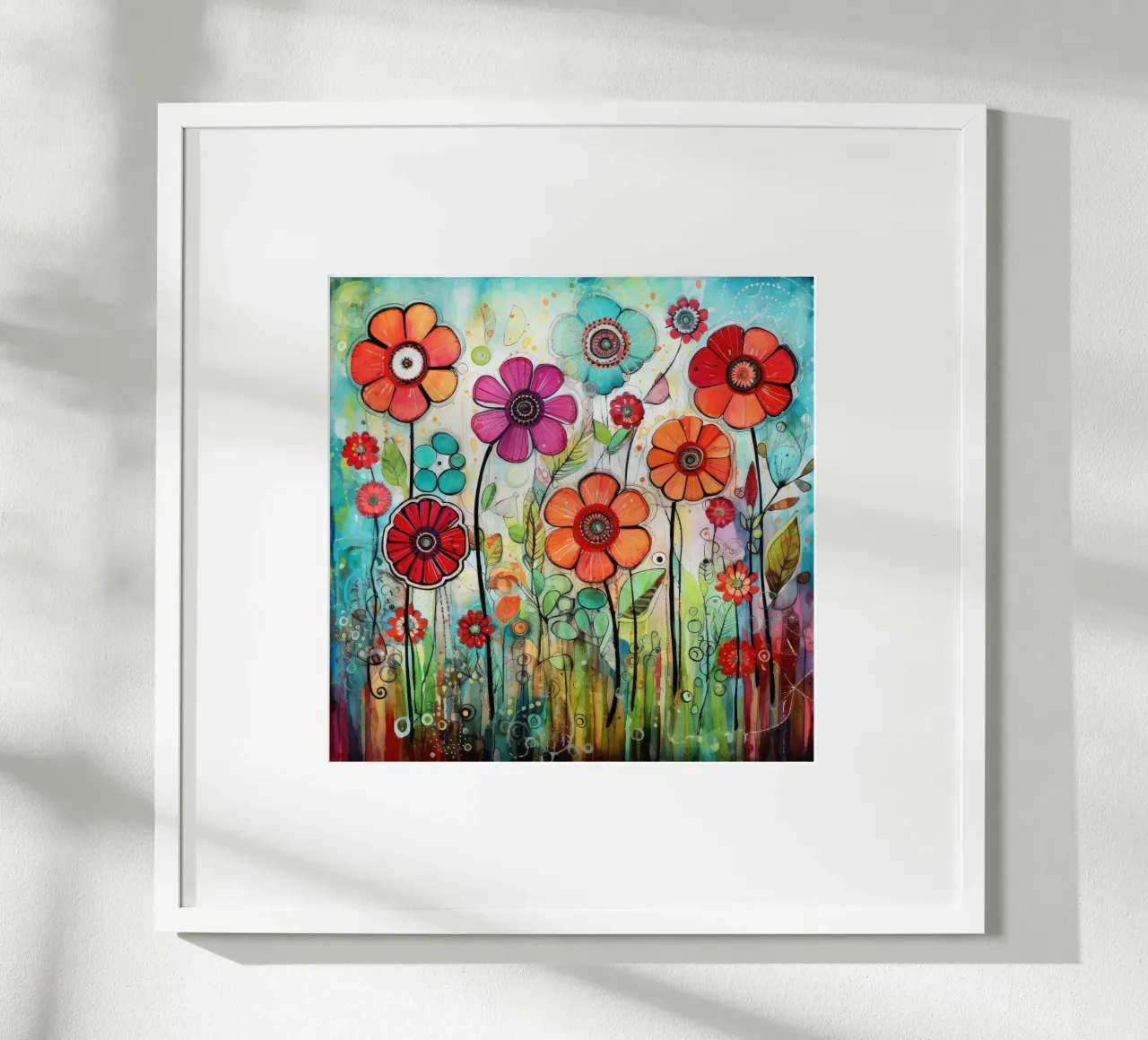 Fioriture colorate in giardino poster con telaio in legno da Botanical Pattern House