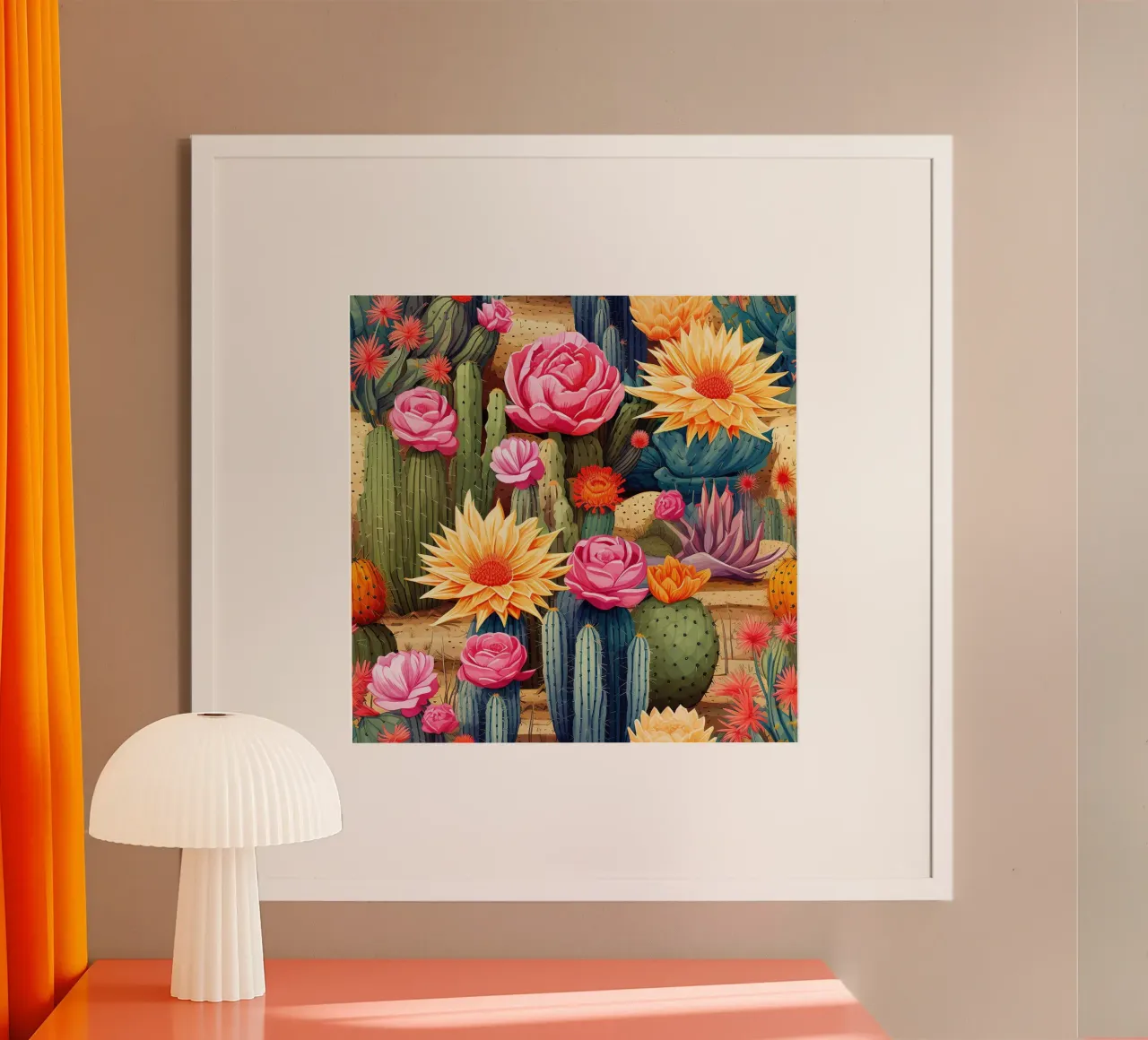 Il paese delle meraviglie in fiore del deserto poster con telaio in plastica da Botanical Pattern House