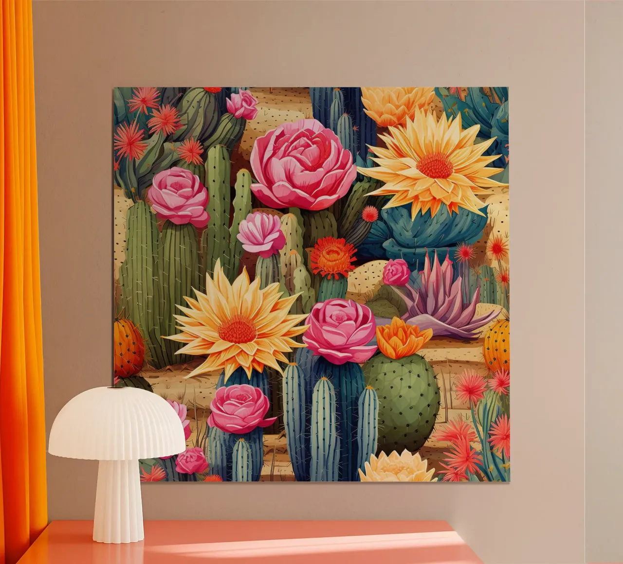 Il paese delle meraviglie in fiore del deserto poster con telaio in plastica da Botanical Pattern House