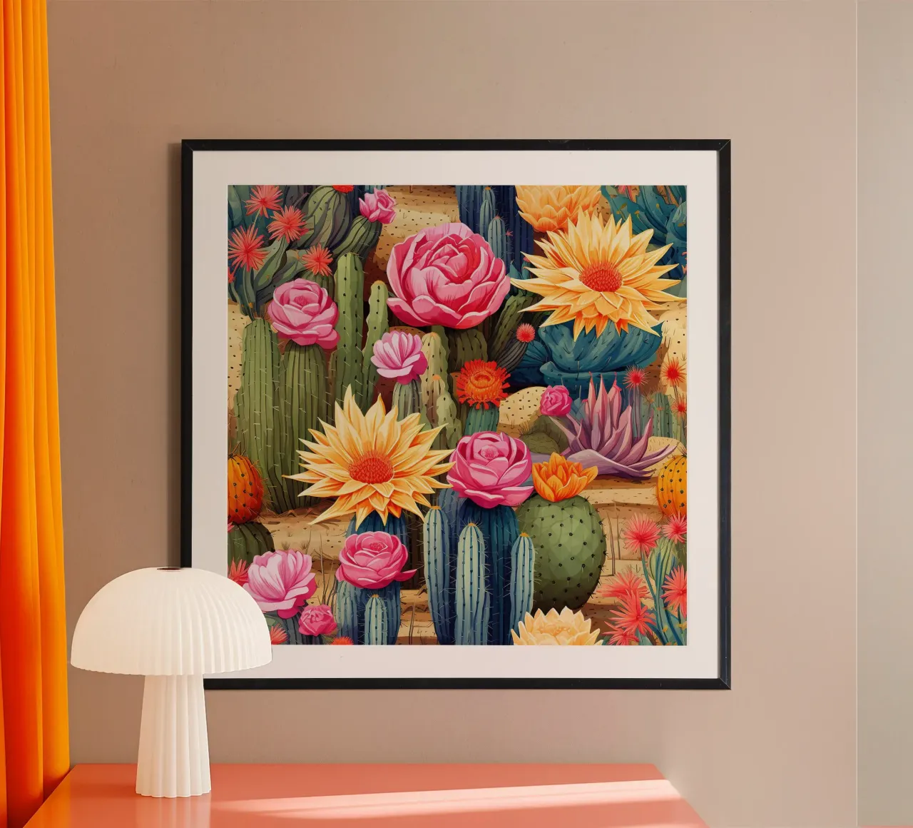 Il paese delle meraviglie in fiore del deserto poster con telaio in plastica da Botanical Pattern House
