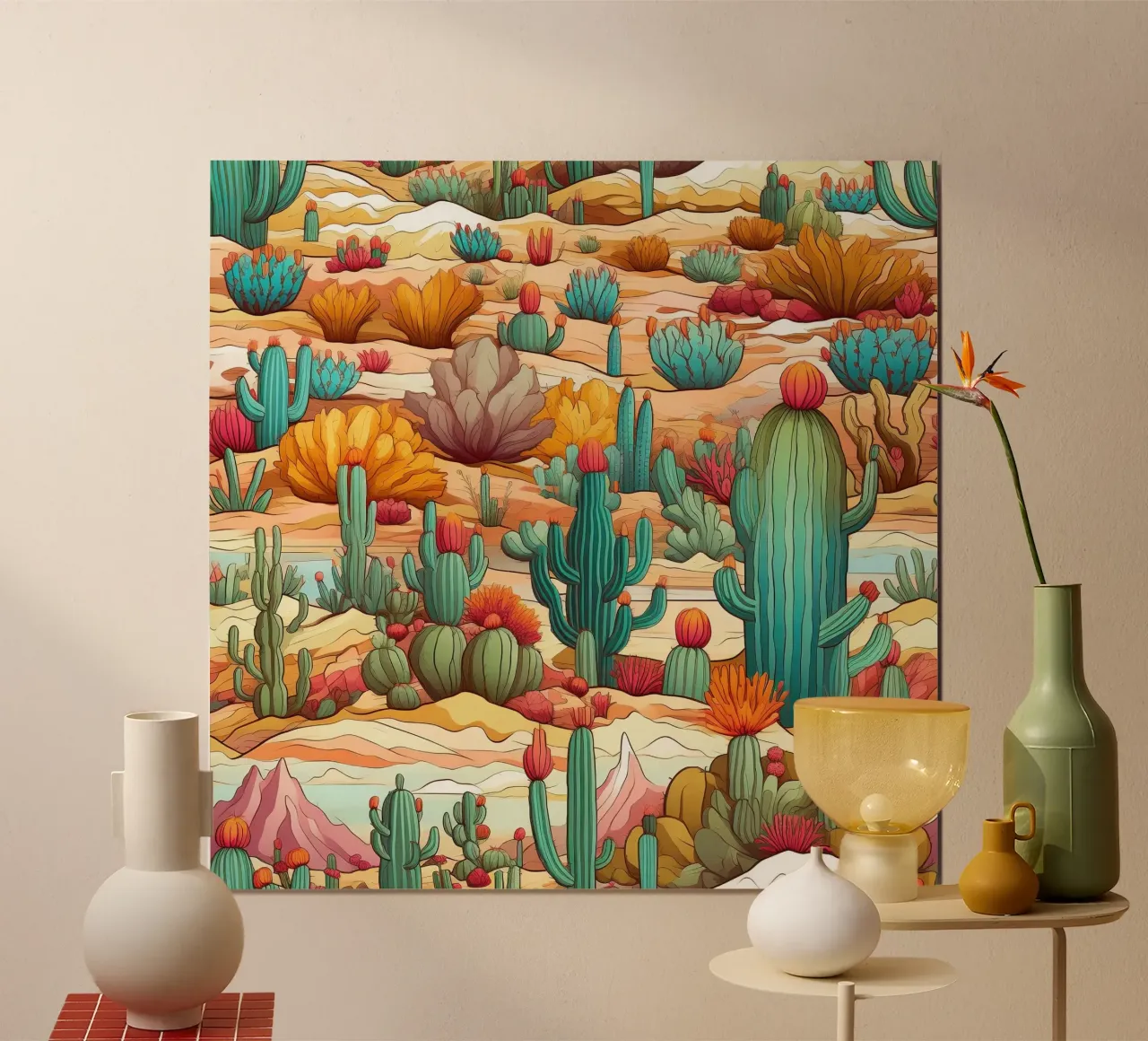 Sogno dell'oasi del deserto poster con telaio in plastica da Botanical Pattern House