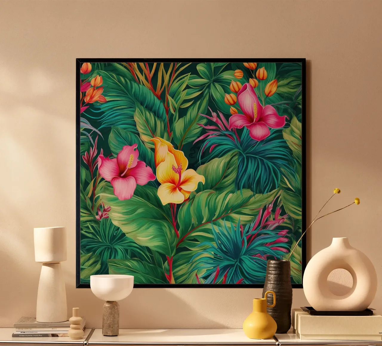 Beatitudine esotica tropicale poster con telaio in alluminio da Botanical Pattern House