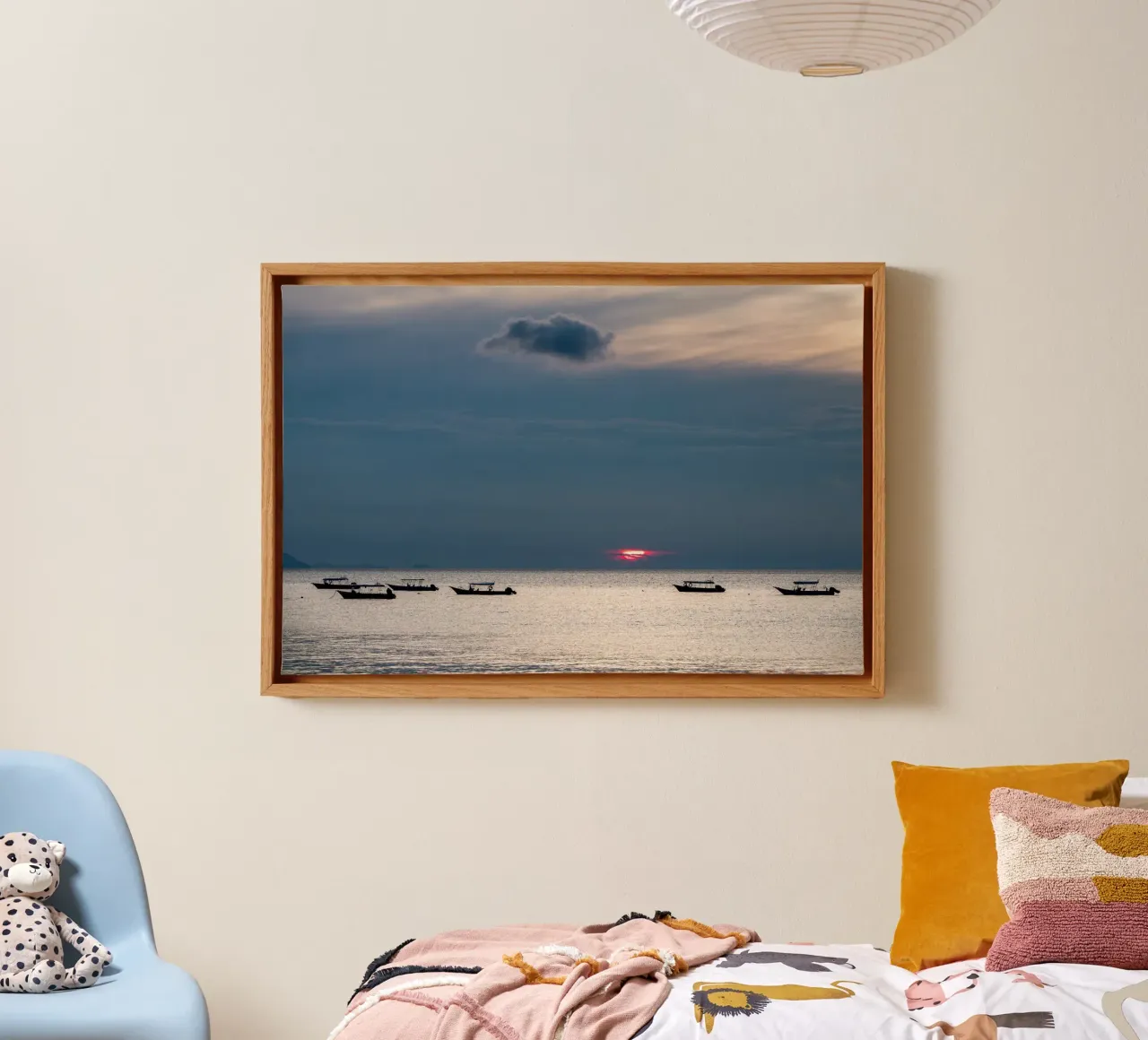 Fischerboote auf dem Meer Leinwand mit Schattenfugenrahmen von anderm