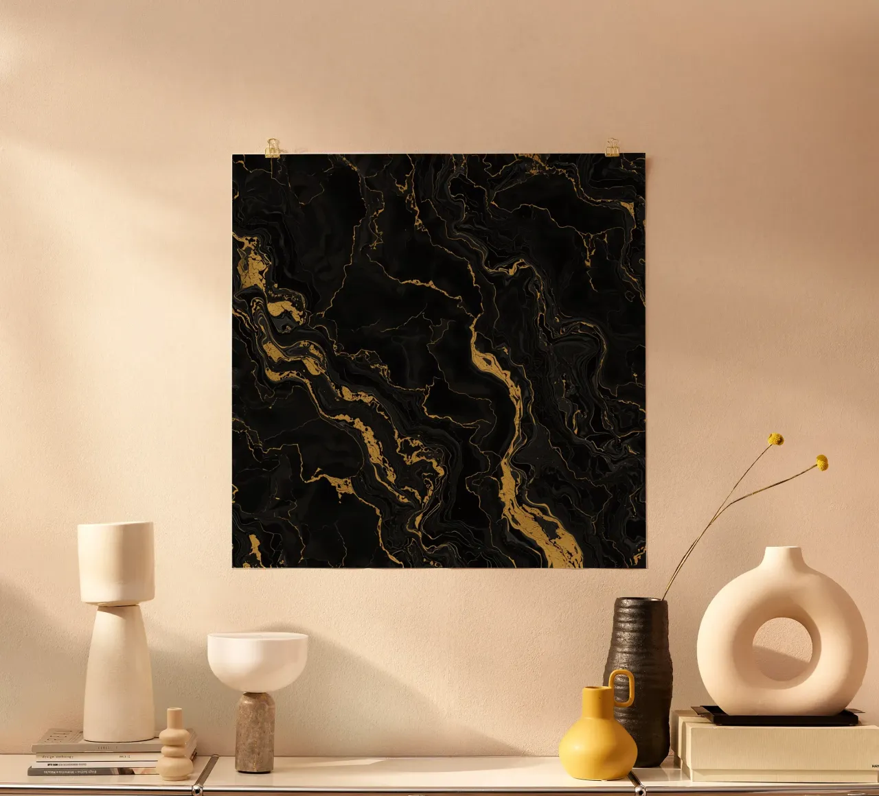 Sfondo nero con venature dorate poster da DesignDoodle