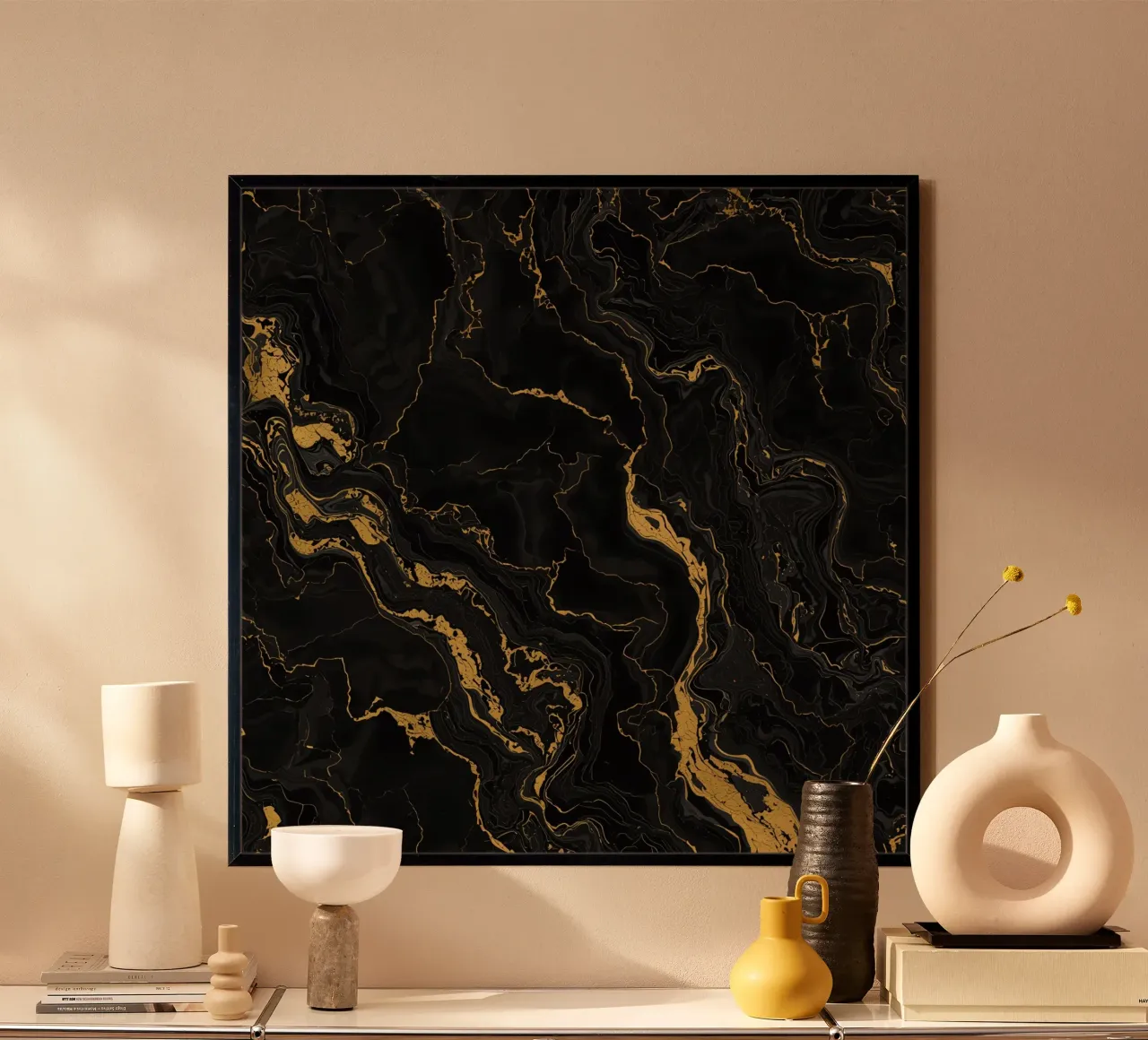 Sfondo nero con venature dorate poster da DesignDoodle