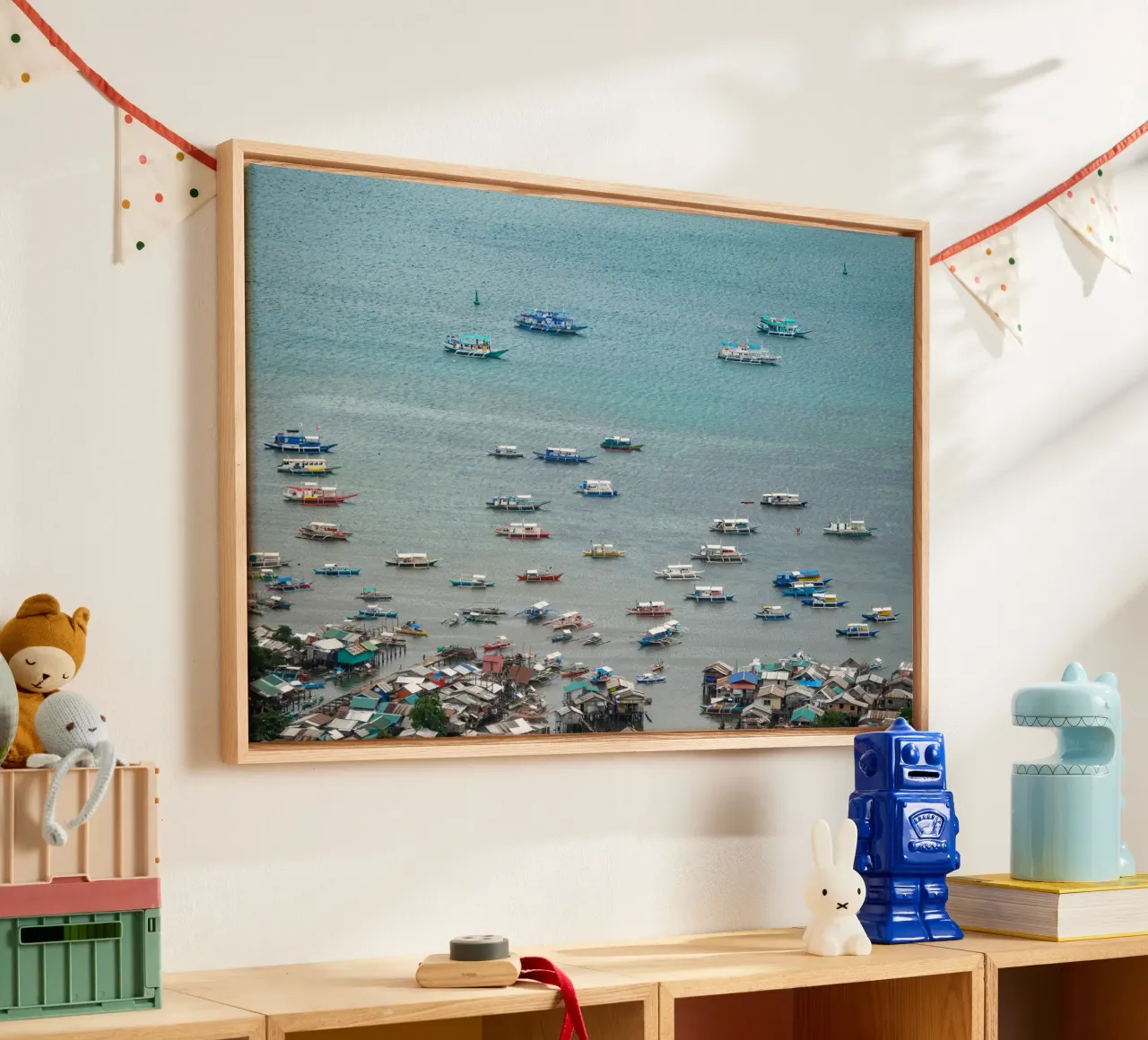 Fischerboote auf dem Meer Leinwand mit Schattenfugenrahmen von anderm