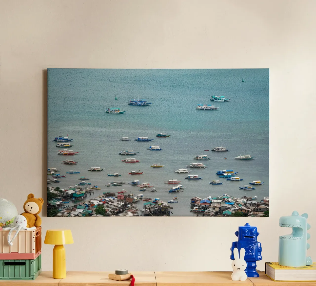 Fischerboote auf dem Meer Leinwand mit Schattenfugenrahmen von anderm