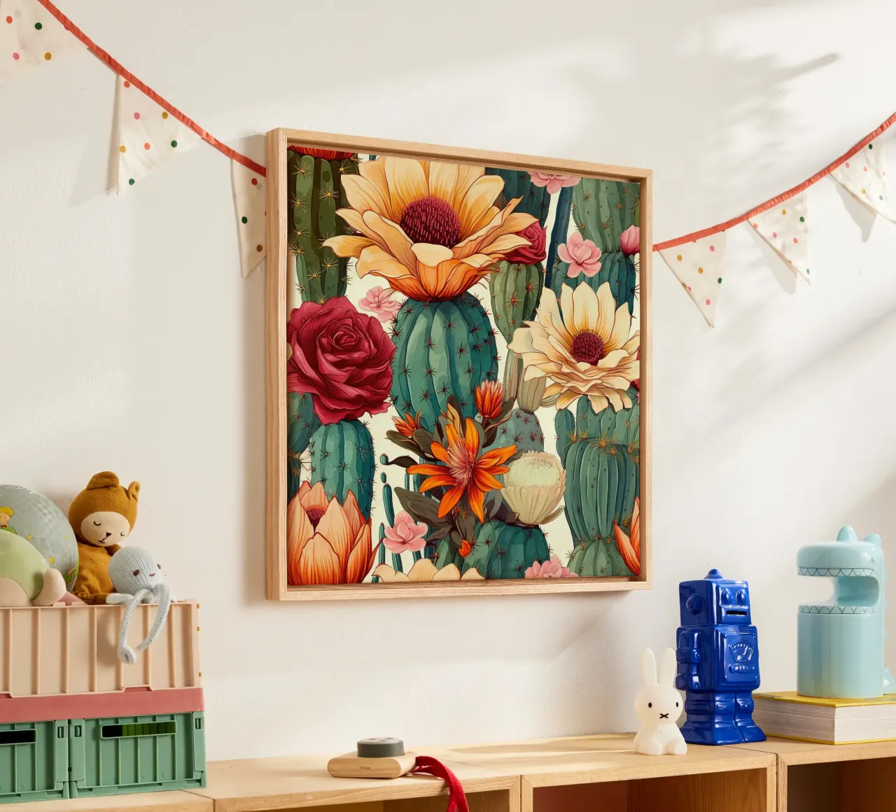 Macro Cactussen Carnaval canvas met Baklijst van Botanical Pattern House