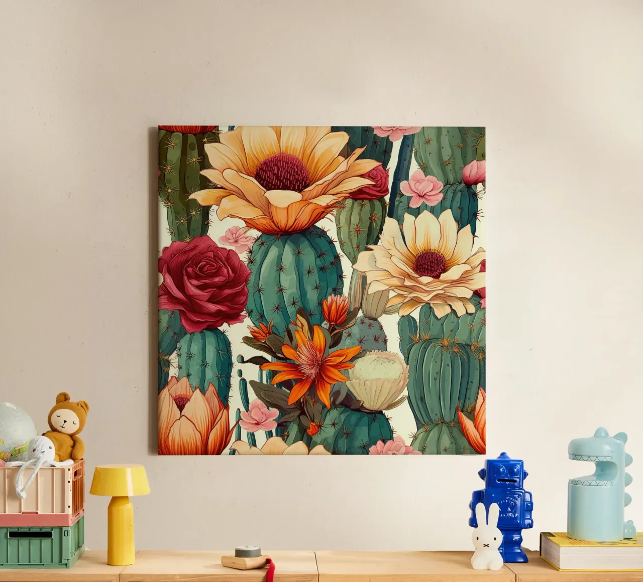 Macro Cactussen Carnaval canvas met Baklijst van Botanical Pattern House