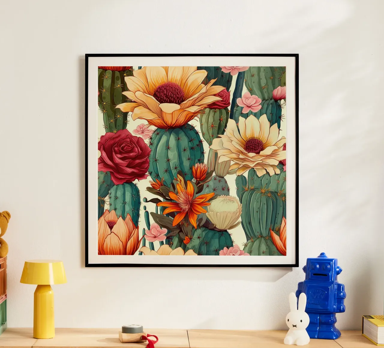 Macro Cacti Carnival poster con telaio in legno da Botanical Pattern House