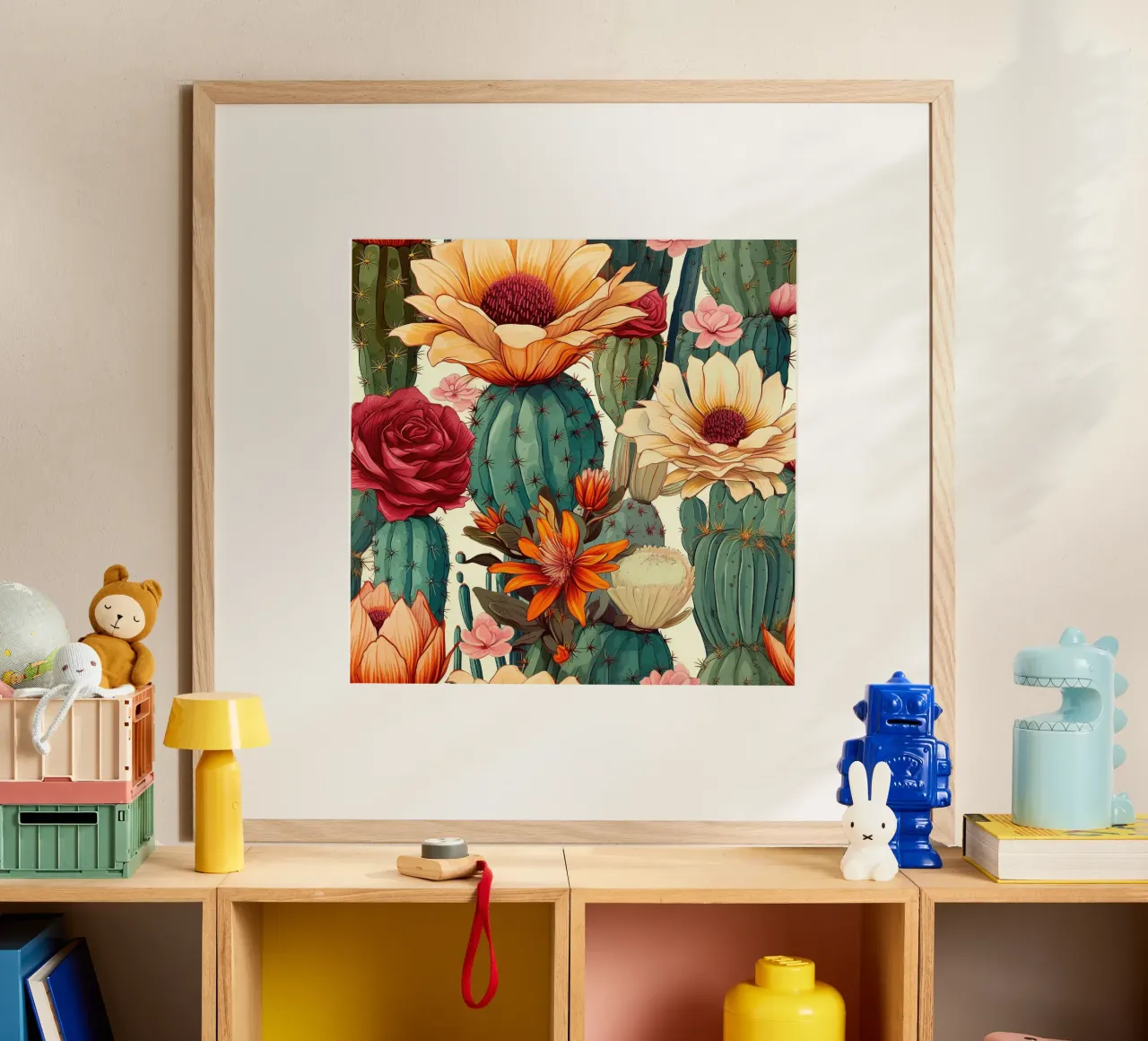 Macro Cacti Carnival poster con telaio in legno da Botanical Pattern House