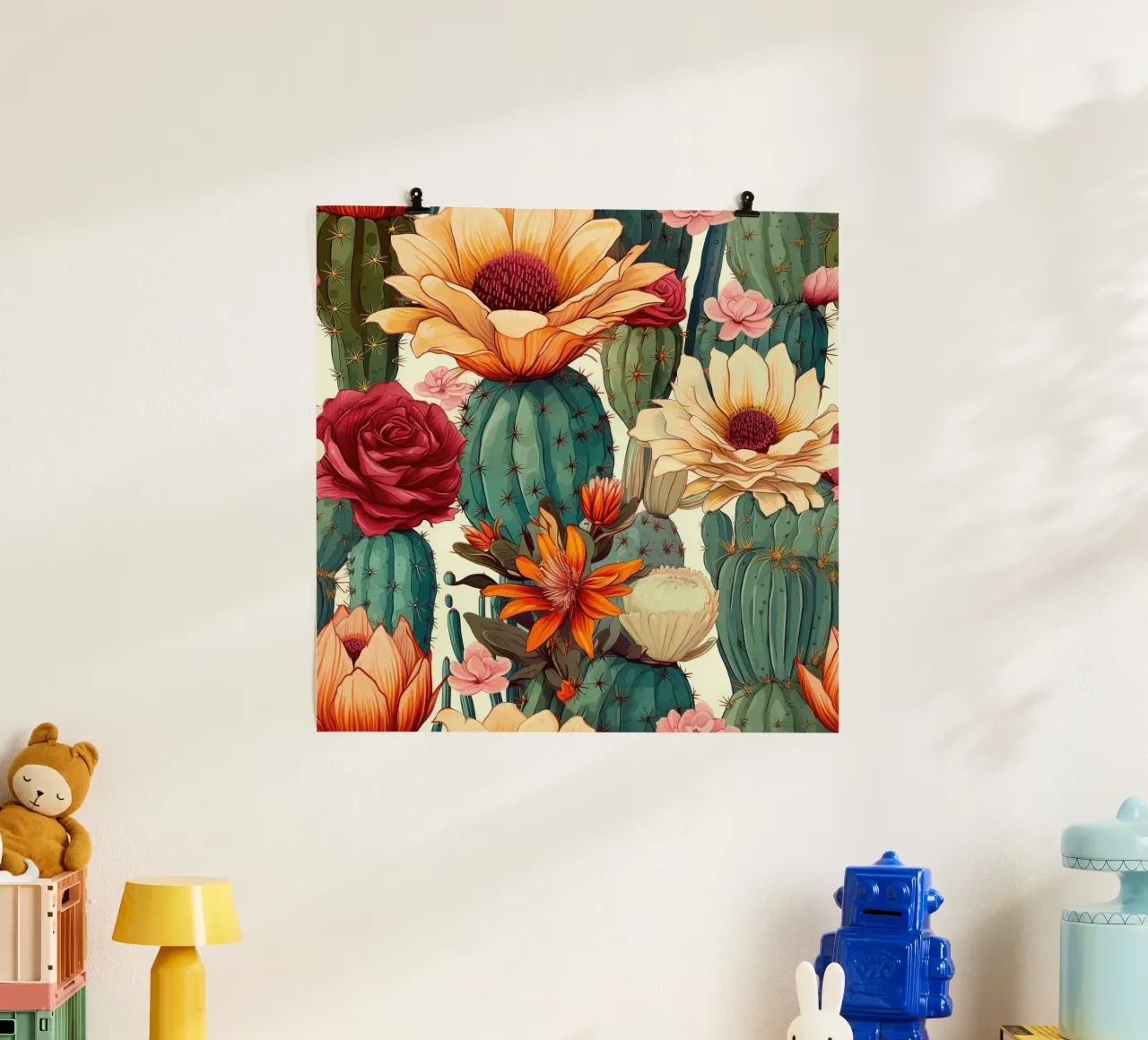 Macro Cacti Carnival poster con telaio in legno da Botanical Pattern House
