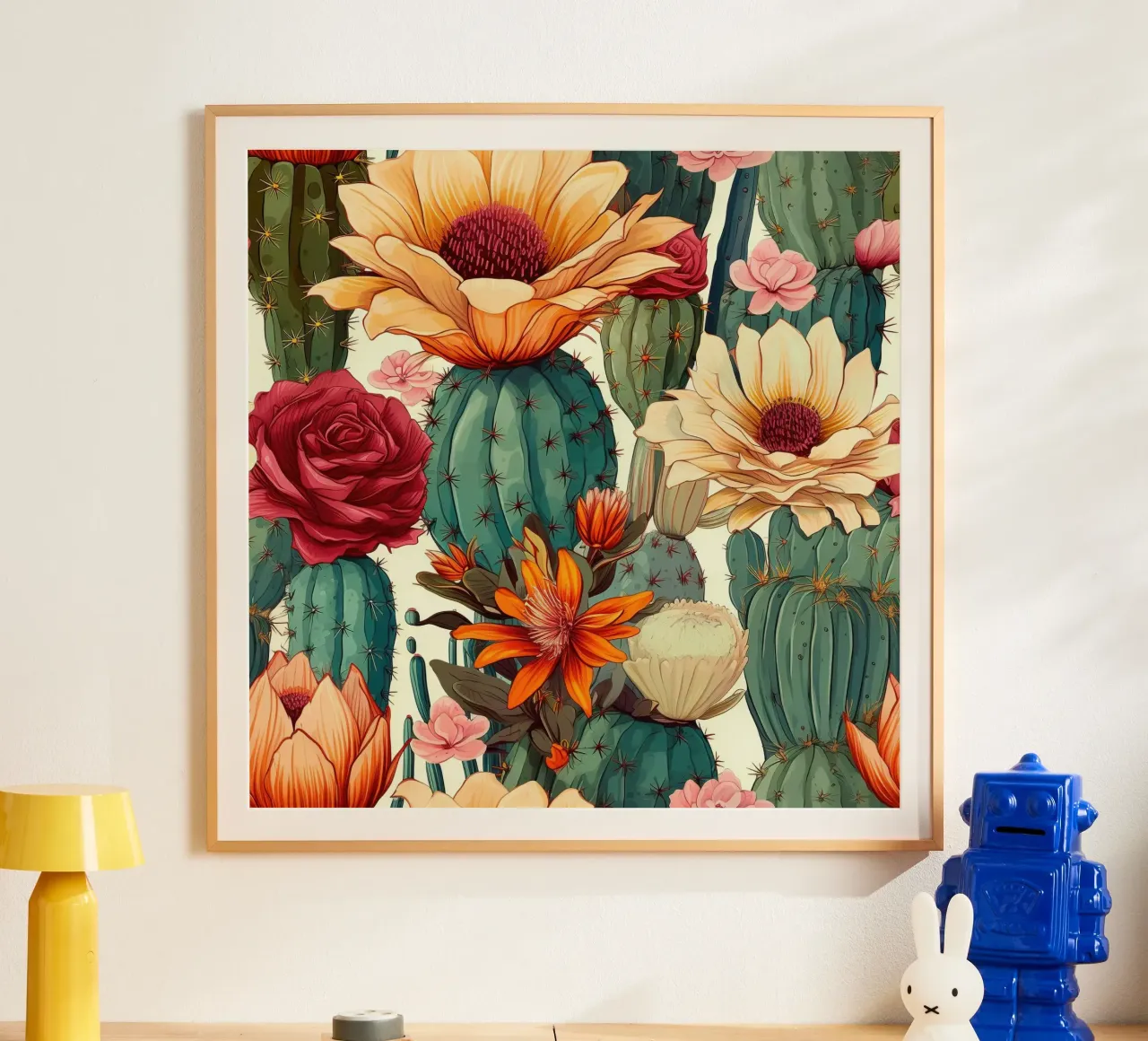 Macro Cacti Carnival poster con telaio in legno da Botanical Pattern House