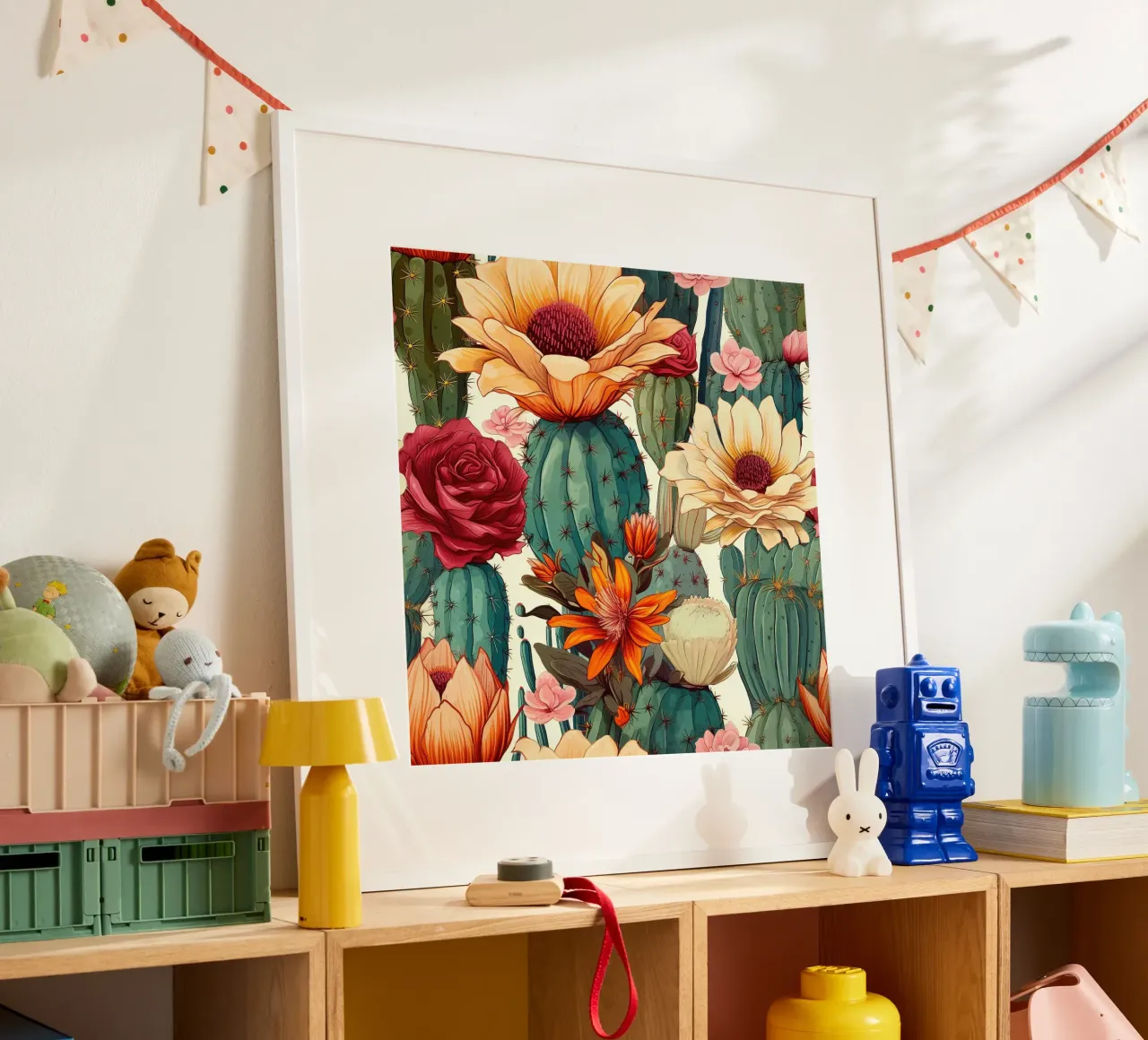 Macro Cacti Carnival poster con telaio in legno da Botanical Pattern House