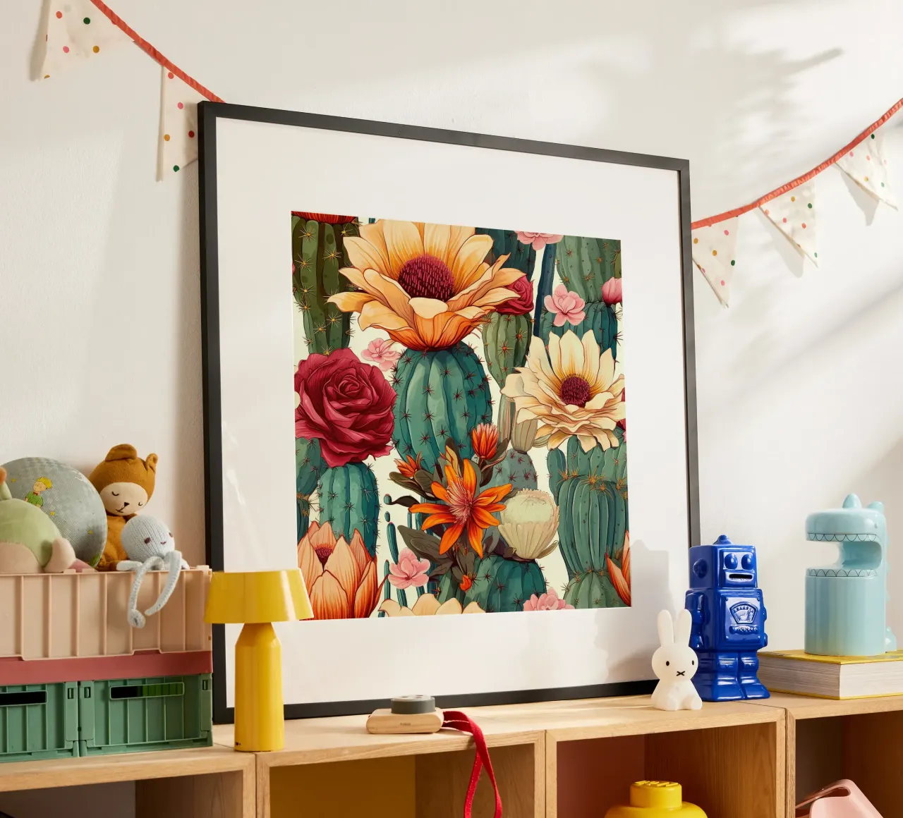 Macro Cacti Carnival poster con telaio in legno da Botanical Pattern House