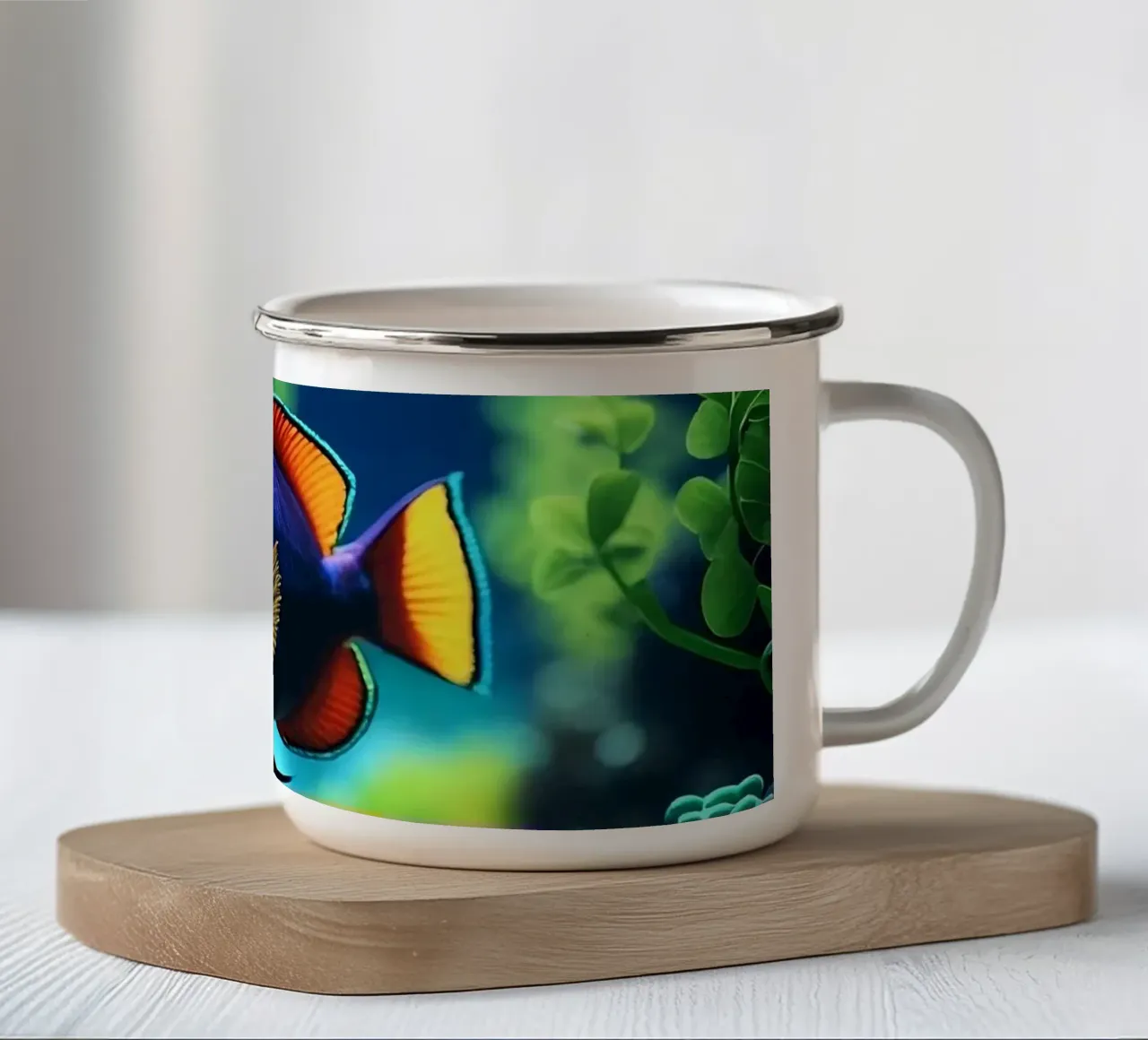 ✨🐠 Midnight Bloom ✦ Pesce pappagallo in tonalità neon 🌙 tazza in smalto da LUMAQUA STUDIO