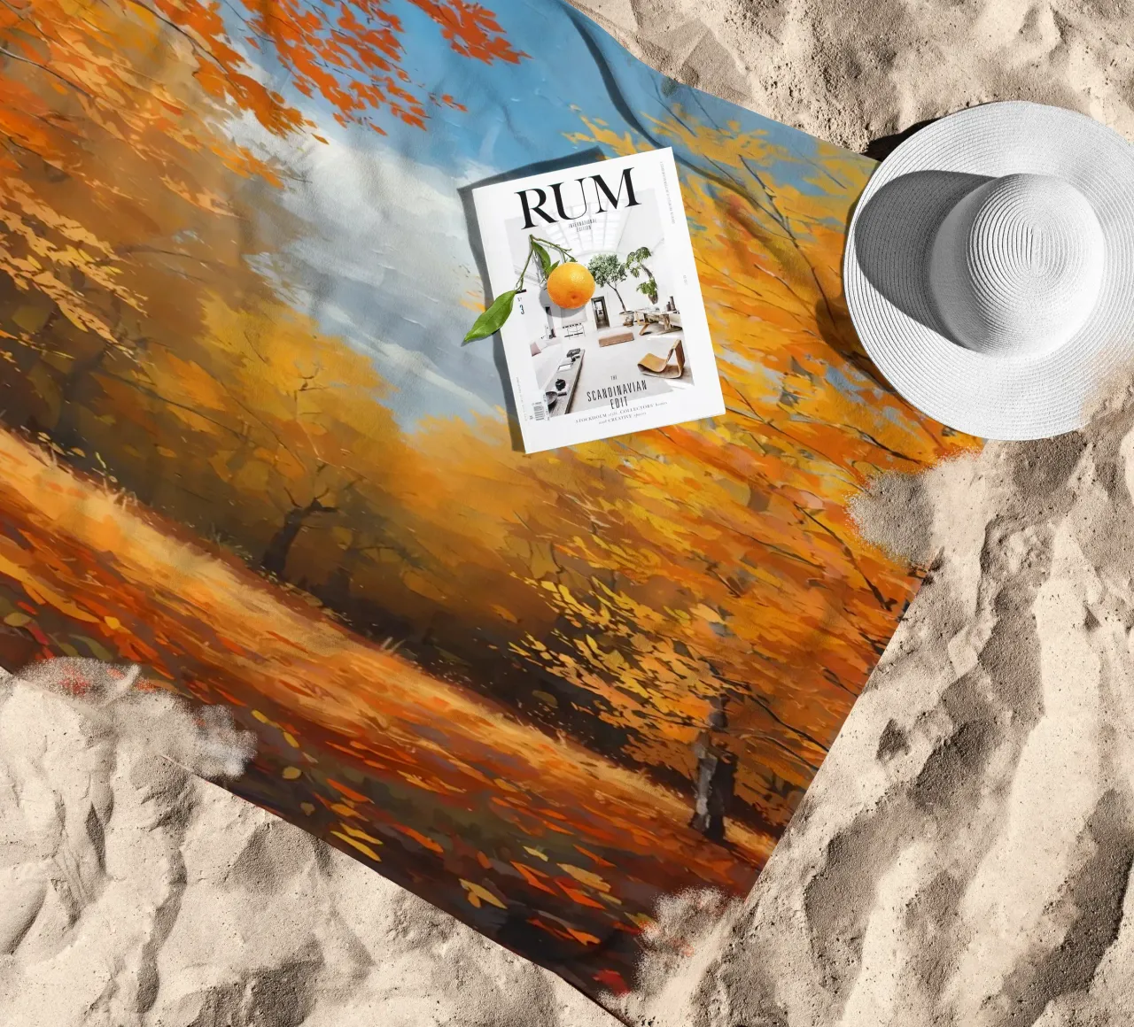Paesaggio forestale d'autunno telo mare da DesignDoodle