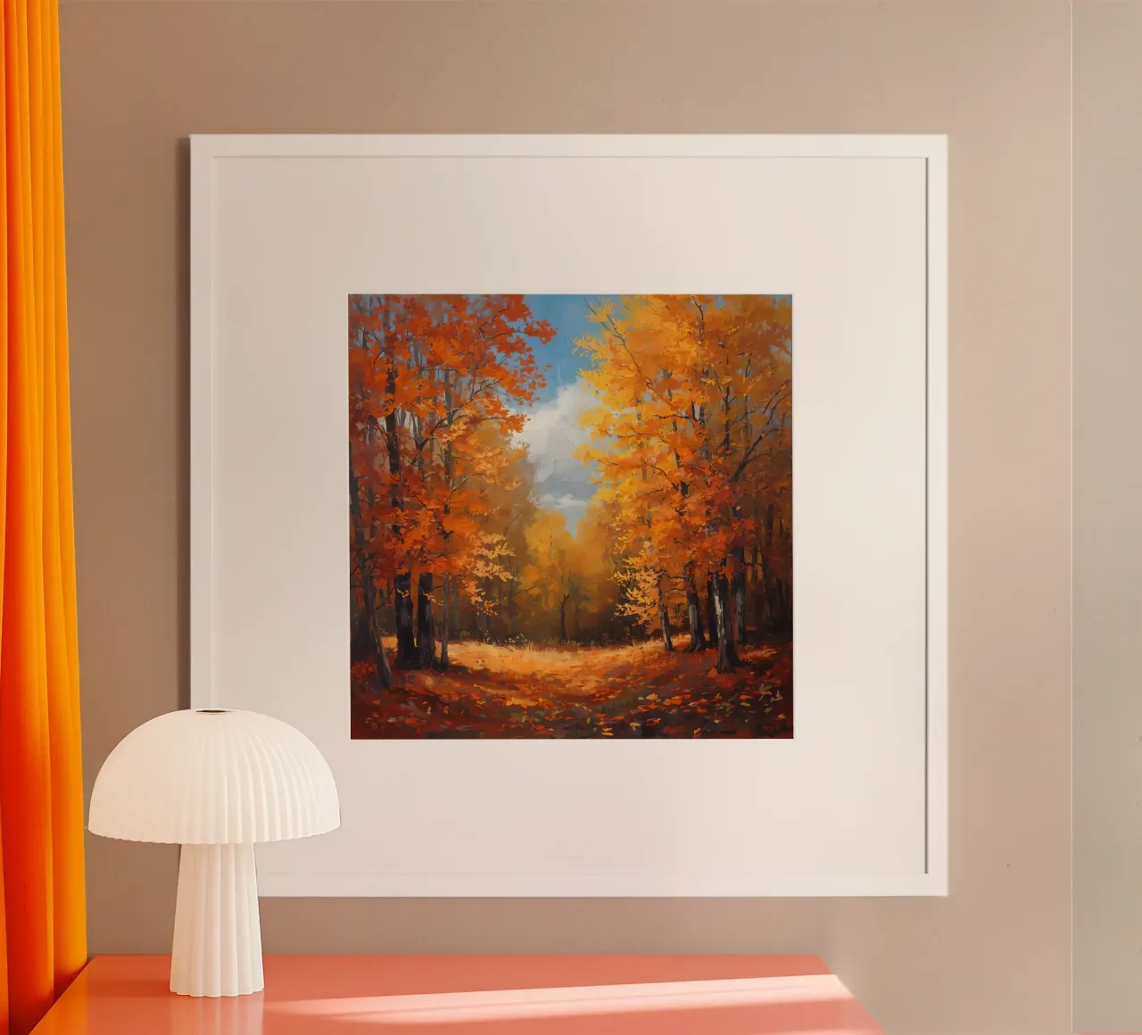 Paesaggio forestale d'autunno poster con telaio in legno da DesignDoodle