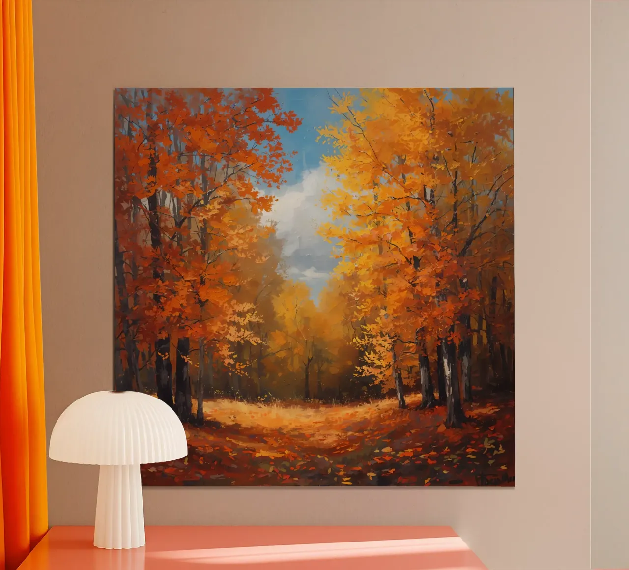 Paesaggio forestale d'autunno poster con telaio in legno da DesignDoodle