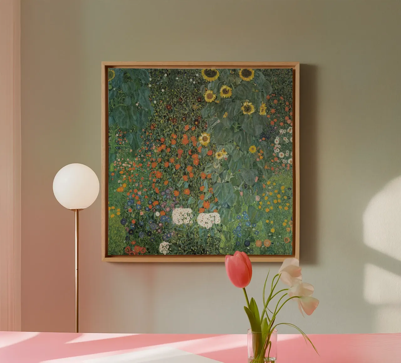 Boerderijtuin met zonnebloemen (1907) - Gustav Klimt canvas met Baklijst van Chérie Prints