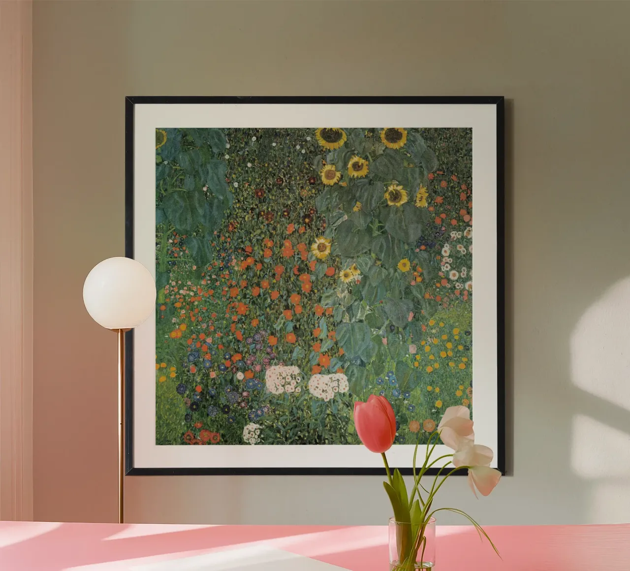Giardino della fattoria con girasoli (1907) - Gustav Klimt poster con telaio in plastica da Chérie Prints