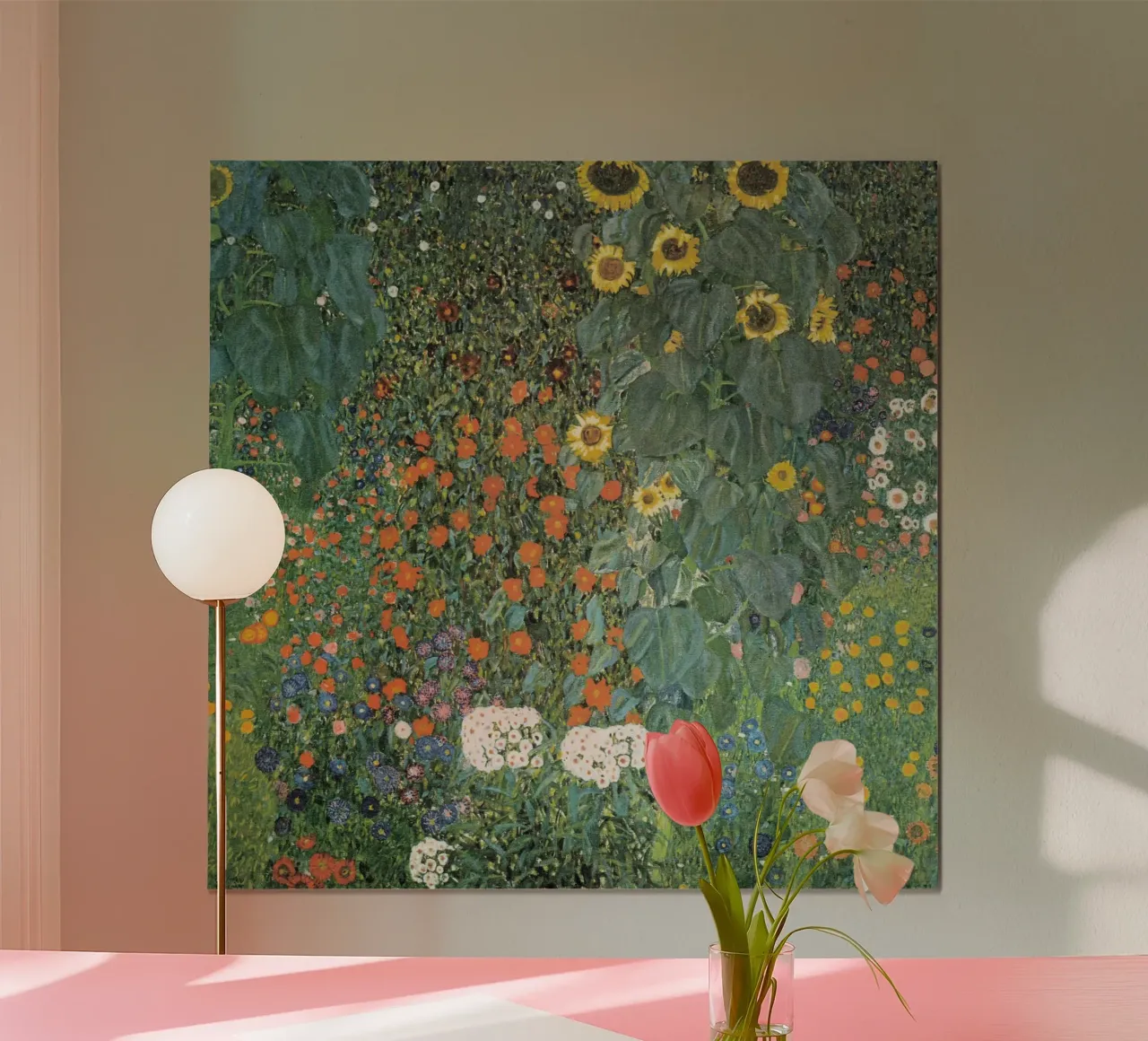 Giardino della fattoria con girasoli (1907) - Gustav Klimt poster con telaio in plastica da Chérie Prints