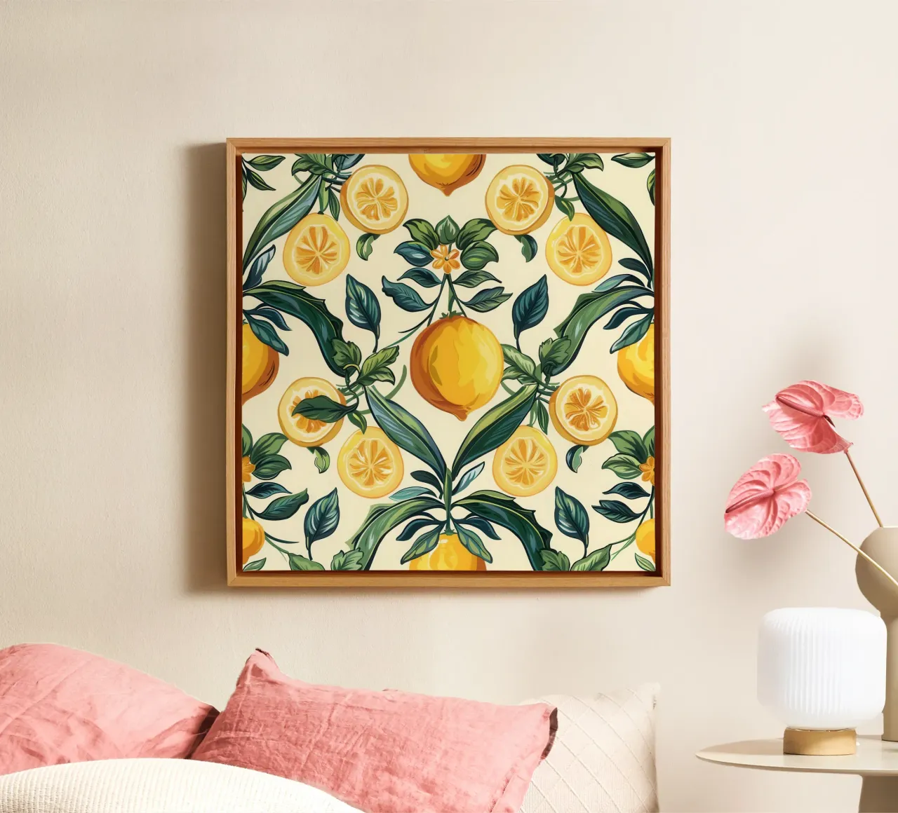 Mediterranean Citrus Tiles Amalfi Fresh canvas with Floater frame by Botanical Pattern House