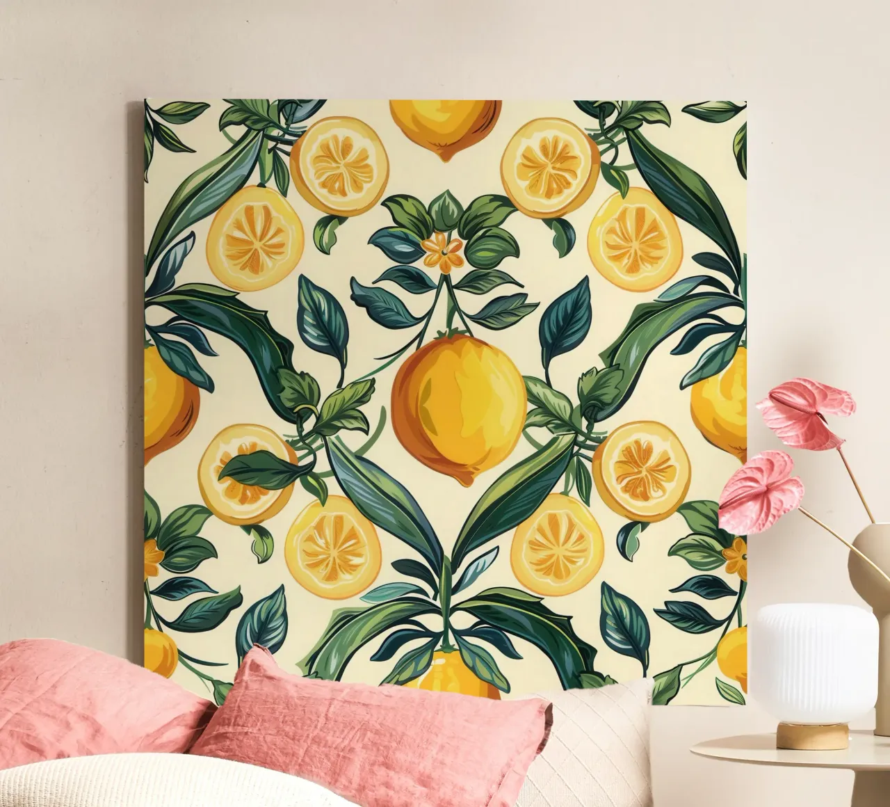 Mediterranean Citrus Tiles Amalfi Fresh canvas with Floater frame by Botanical Pattern House