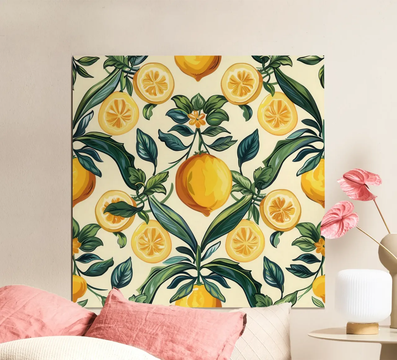 Piastrelle mediterranee agli agrumi Amalfi Fresh poster con telaio in plastica da Botanical Pattern House