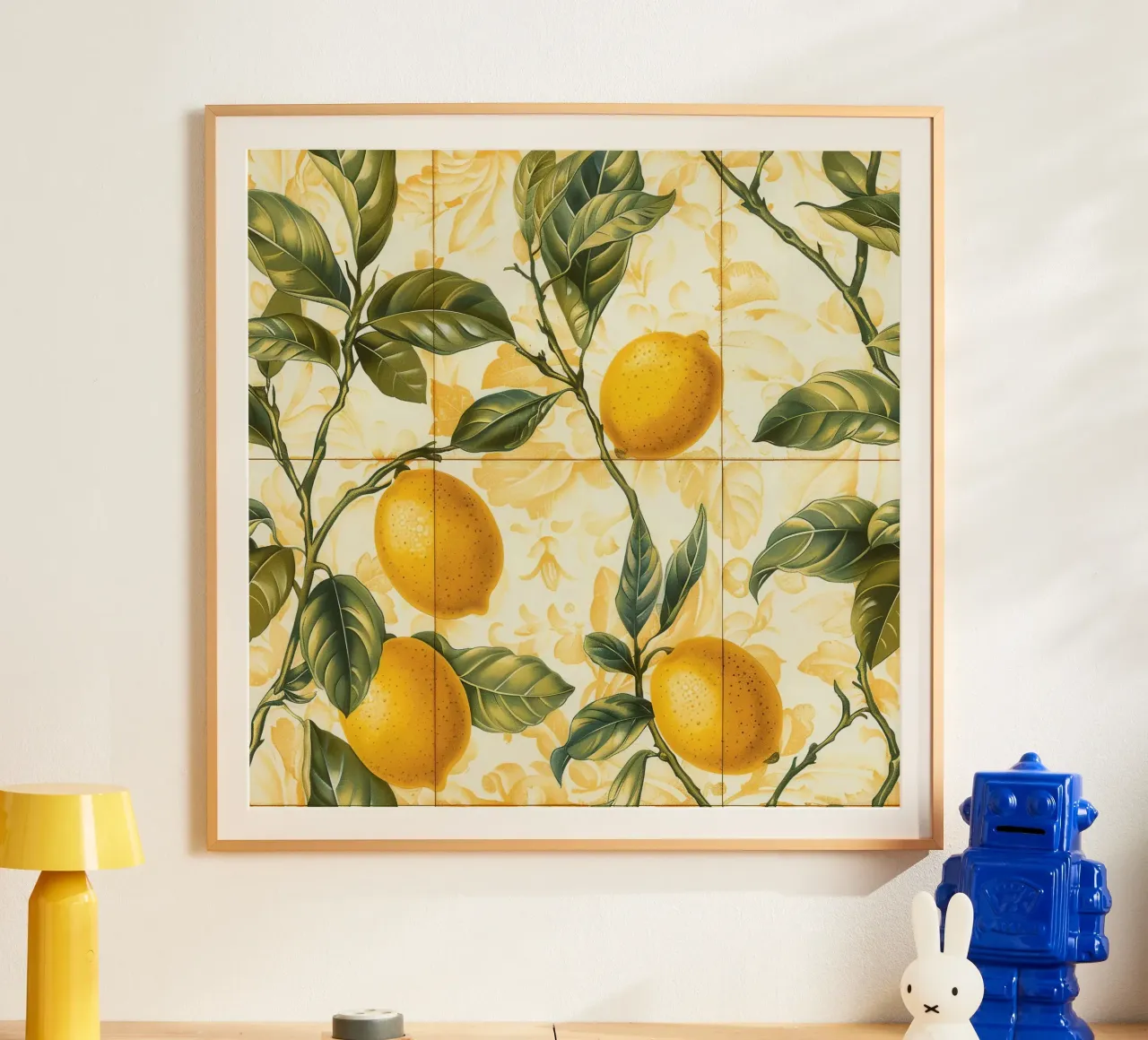 Piastrelle mediterranee agli agrumi Limone barocco poster con telaio in plastica da Botanical Pattern House