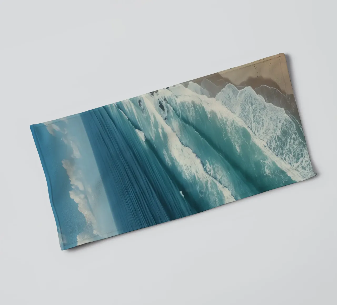Aerial View of Sandy Beach Ocean Waves and Coastal Cliffs towel by DesignDoodle