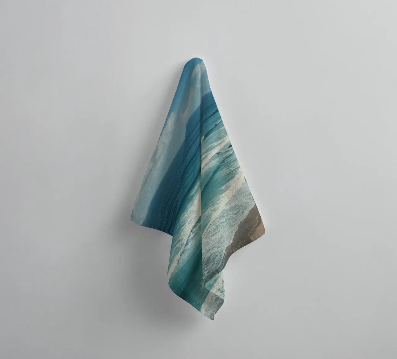 Aerial View of Sandy Beach Ocean Waves and Coastal Cliffs towel by DesignDoodle