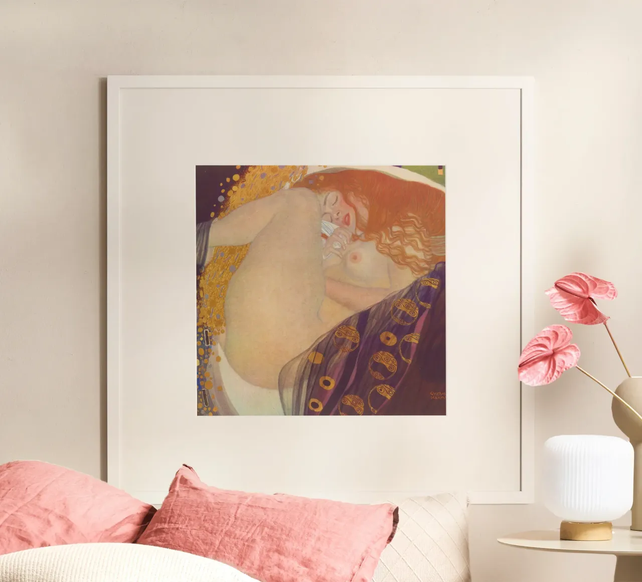 Danaë (da L'opera di Gustav Klimt) poster con telaio in legno da Venus Art