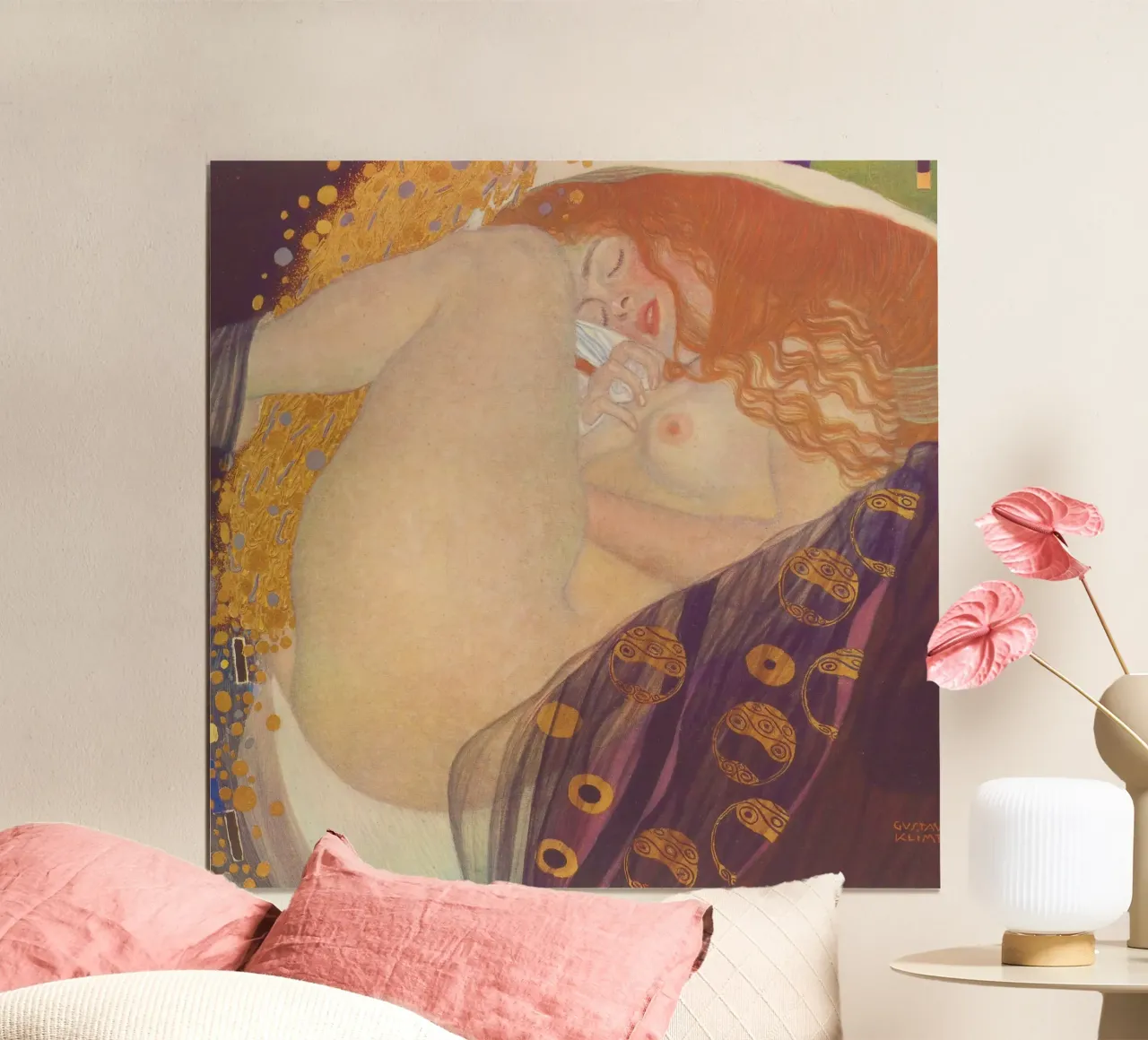 Danaë (da L'opera di Gustav Klimt) poster con telaio in legno da Venus Art