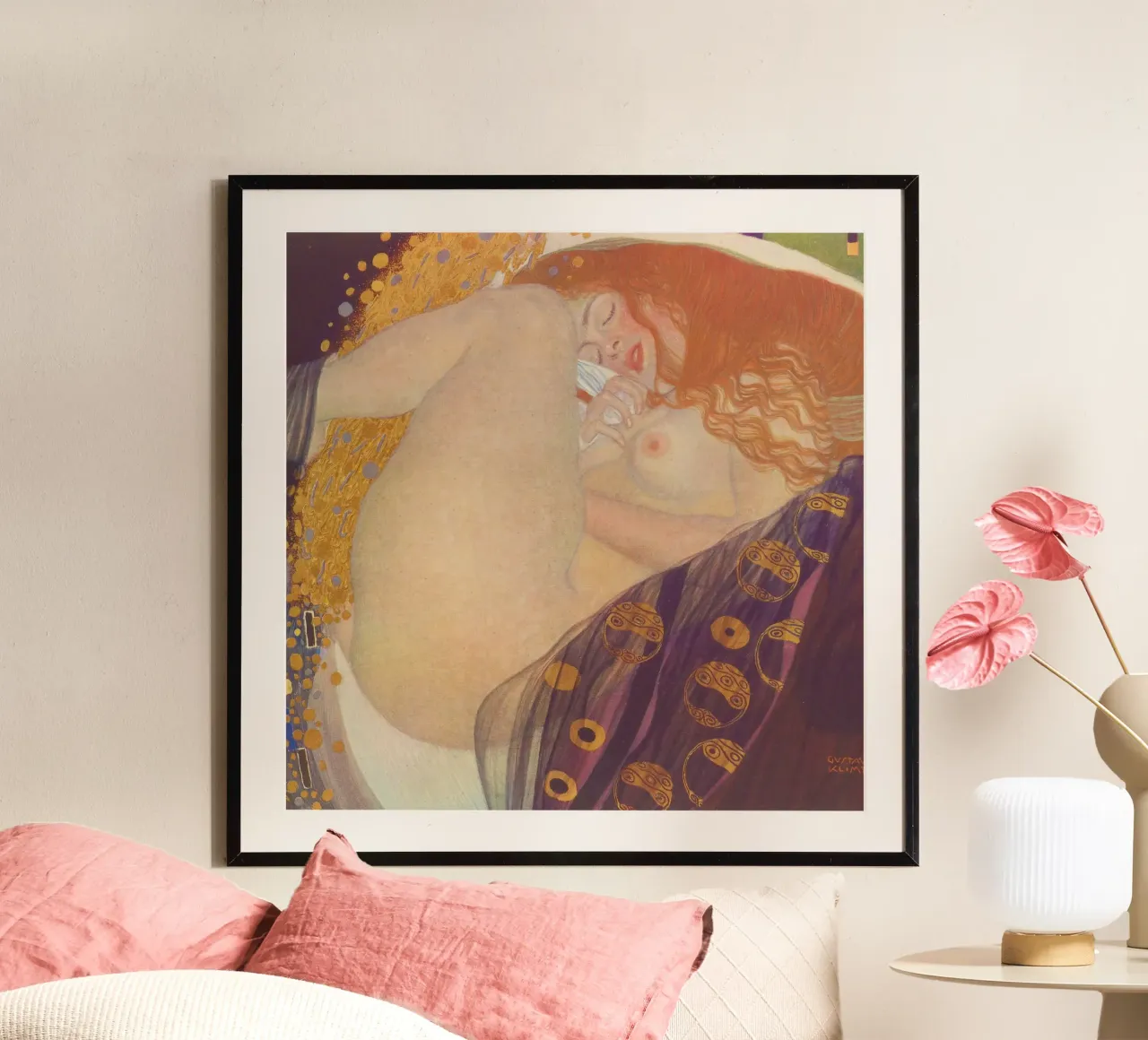 Danaë (da L'opera di Gustav Klimt) poster con telaio in legno da Venus Art