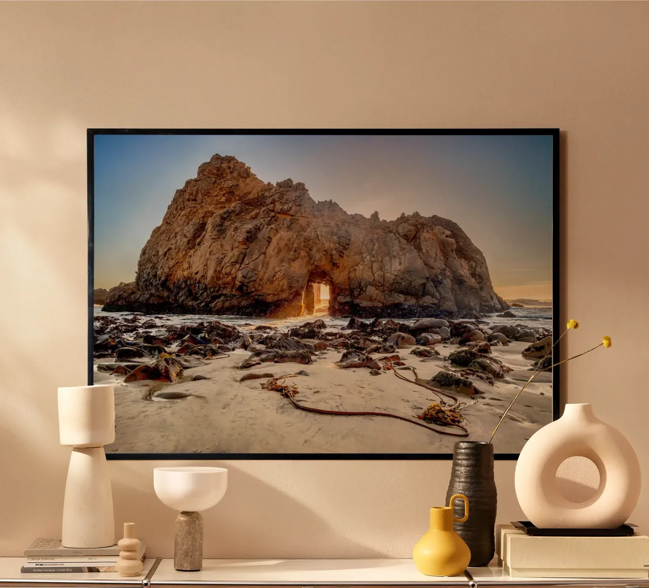 Tramonto sulla spiaggia di Pfeiffer poster con telaio in plastica da anderm