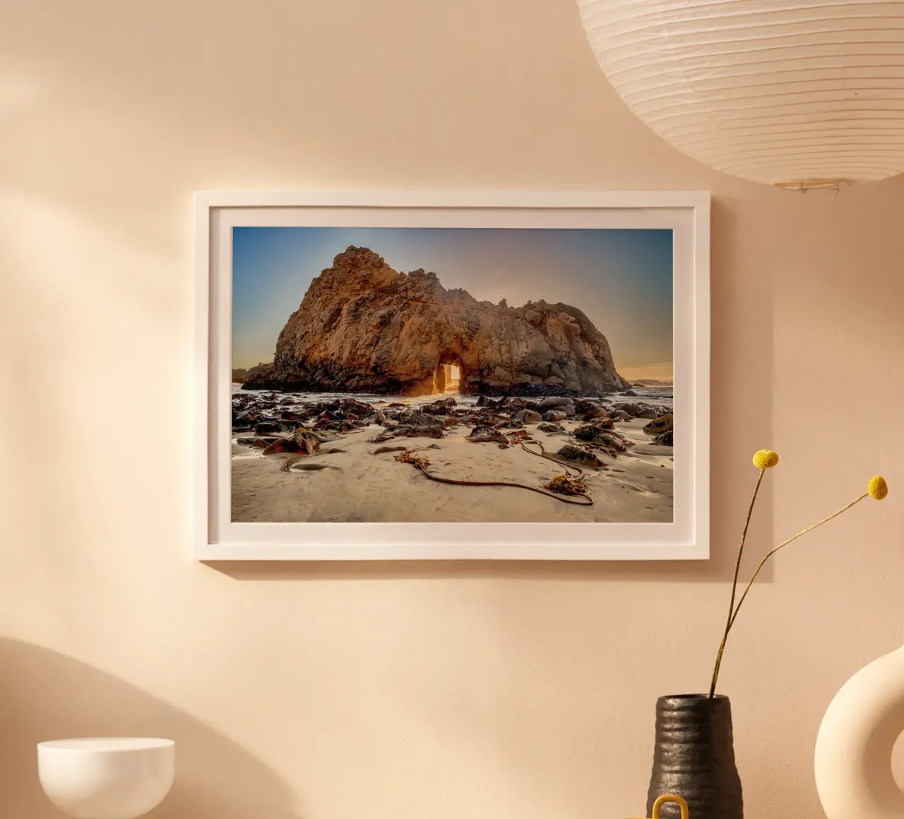 Tramonto sulla spiaggia di Pfeiffer poster con telaio in plastica da anderm