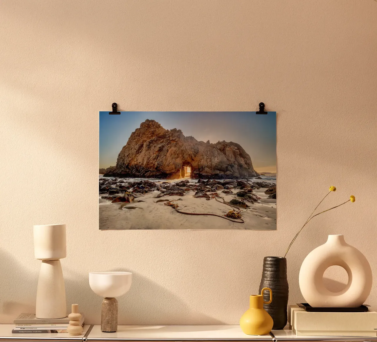 Tramonto sulla spiaggia di Pfeiffer poster con telaio in plastica da anderm