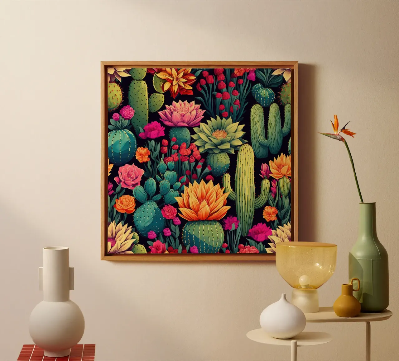 Fiore di cactus di mezzanotte tela con Cornice a cassetta da Botanical Pattern House