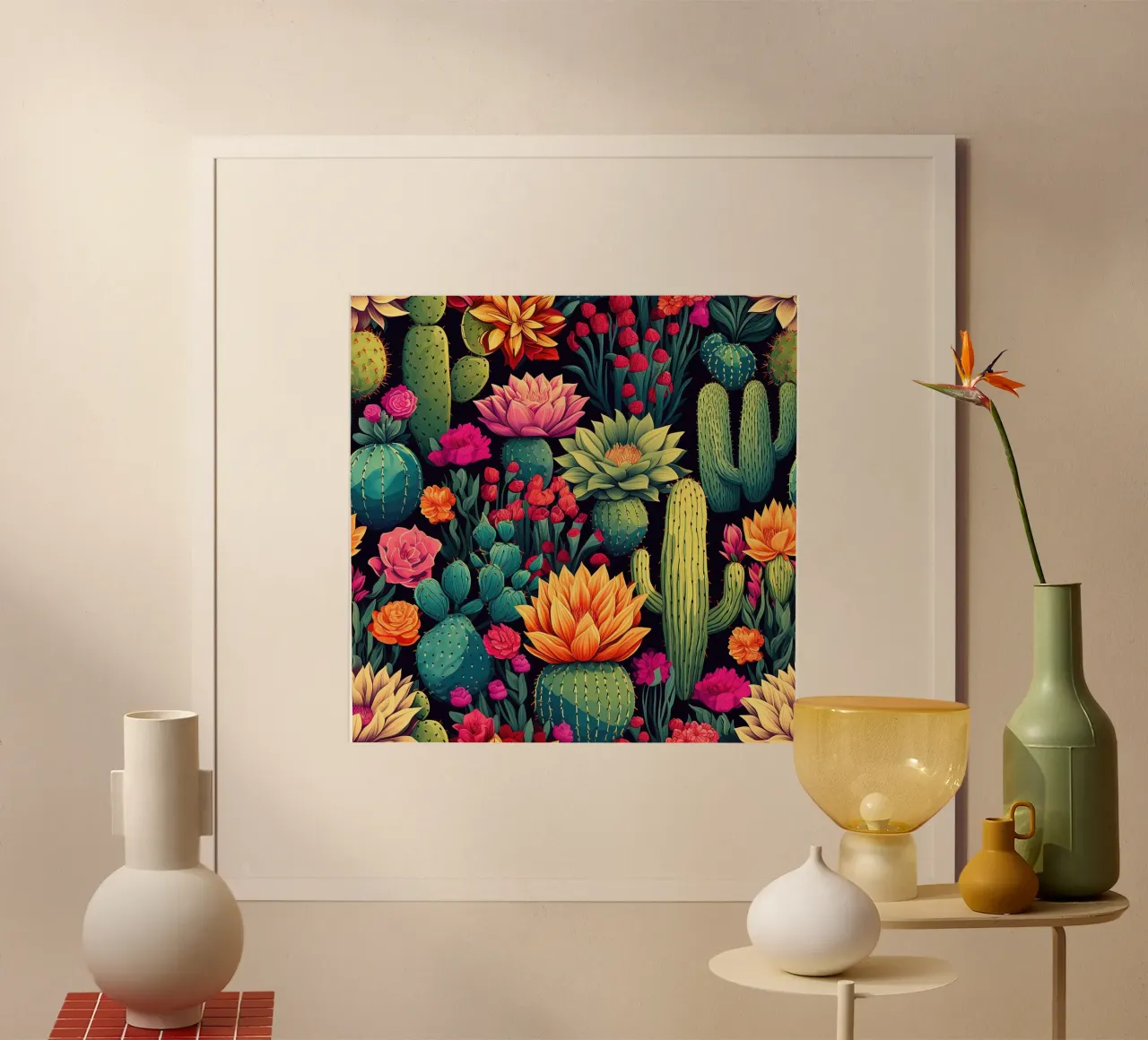 Fiore di cactus di mezzanotte poster con telaio in alluminio da Botanical Pattern House