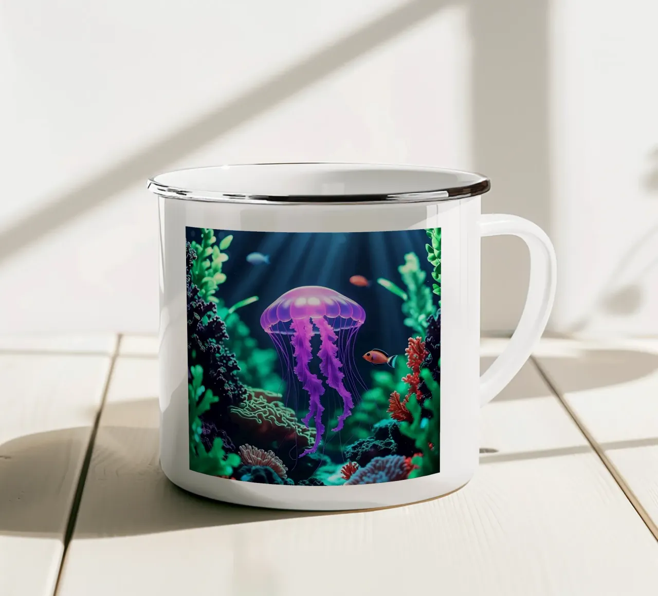 ✨🪼 Violet Pulse ✦ Purple Jellyfish in Coral Shadows 🌙 tazza in smalto da LUMAQUA STUDIO