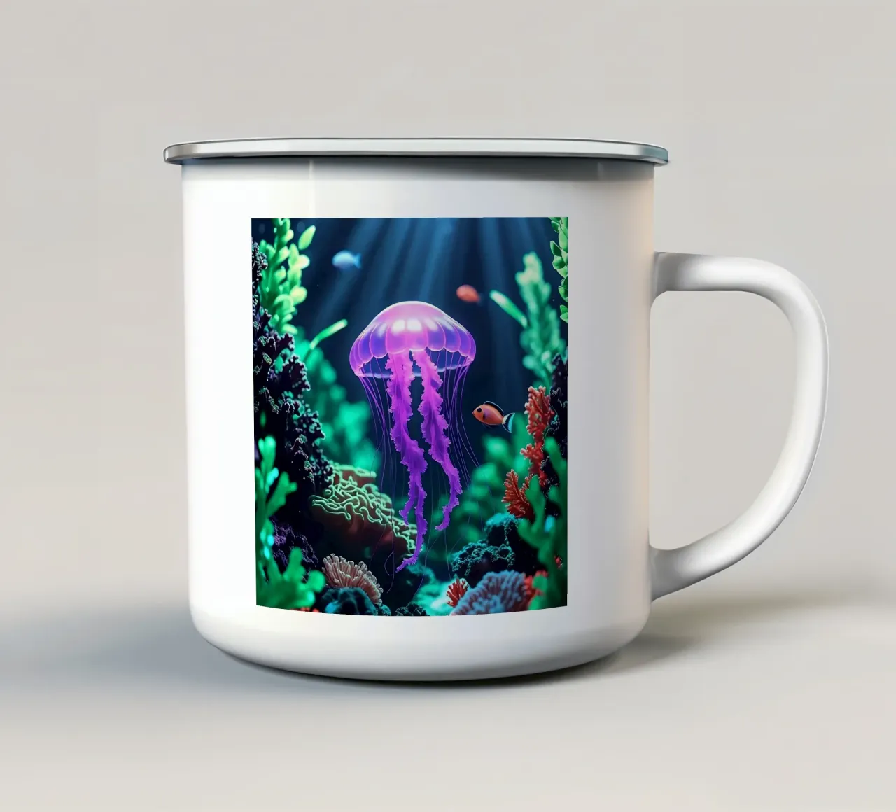 ✨🪼 Violet Pulse ✦ Purple Jellyfish in Coral Shadows 🌙 tazza in smalto da LUMAQUA STUDIO