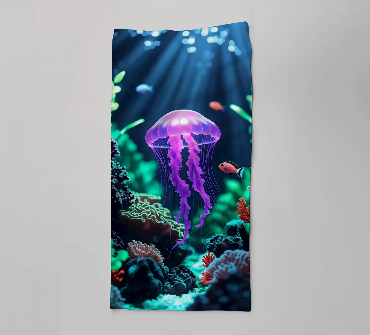 ✨🪼 Violet Pulse ✦ Purple Jellyfish in Coral Shadows 🌙 towel by LUMAQUA STUDIO